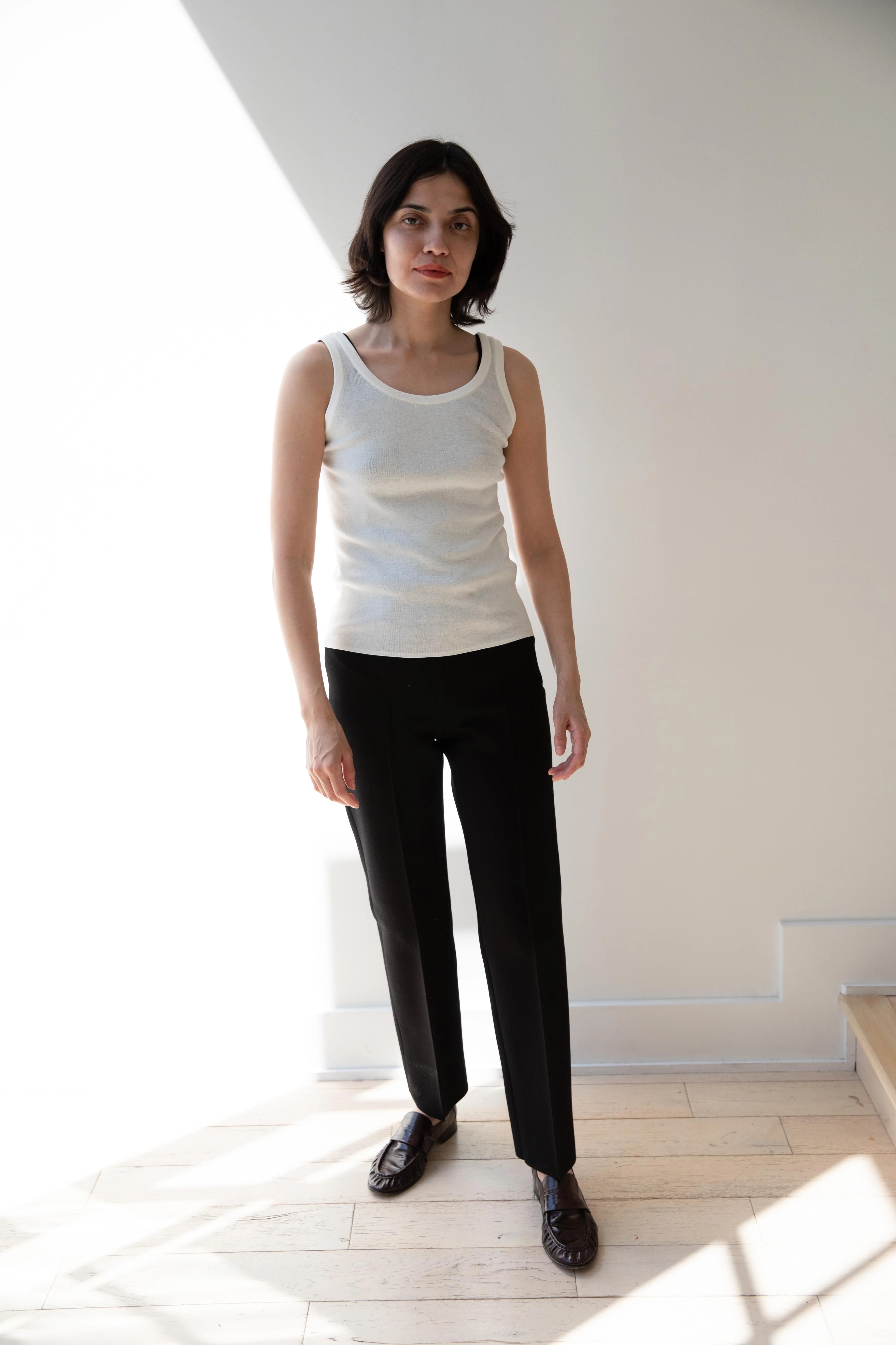 Aton | Fresca Circular Rib Tank Top in White - Image 3