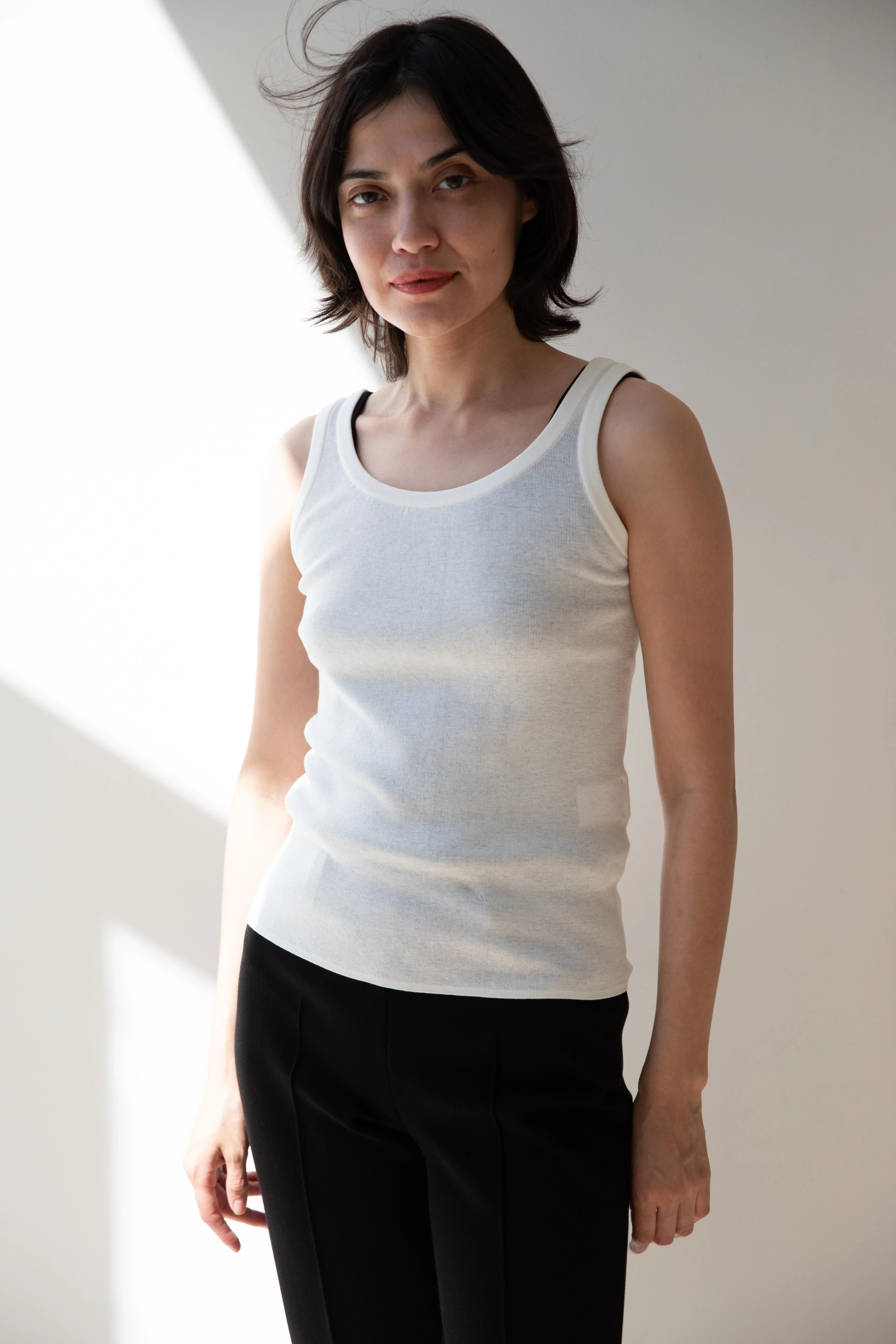 Aton | Fresca Circular Rib Tank Top in White - Image 5