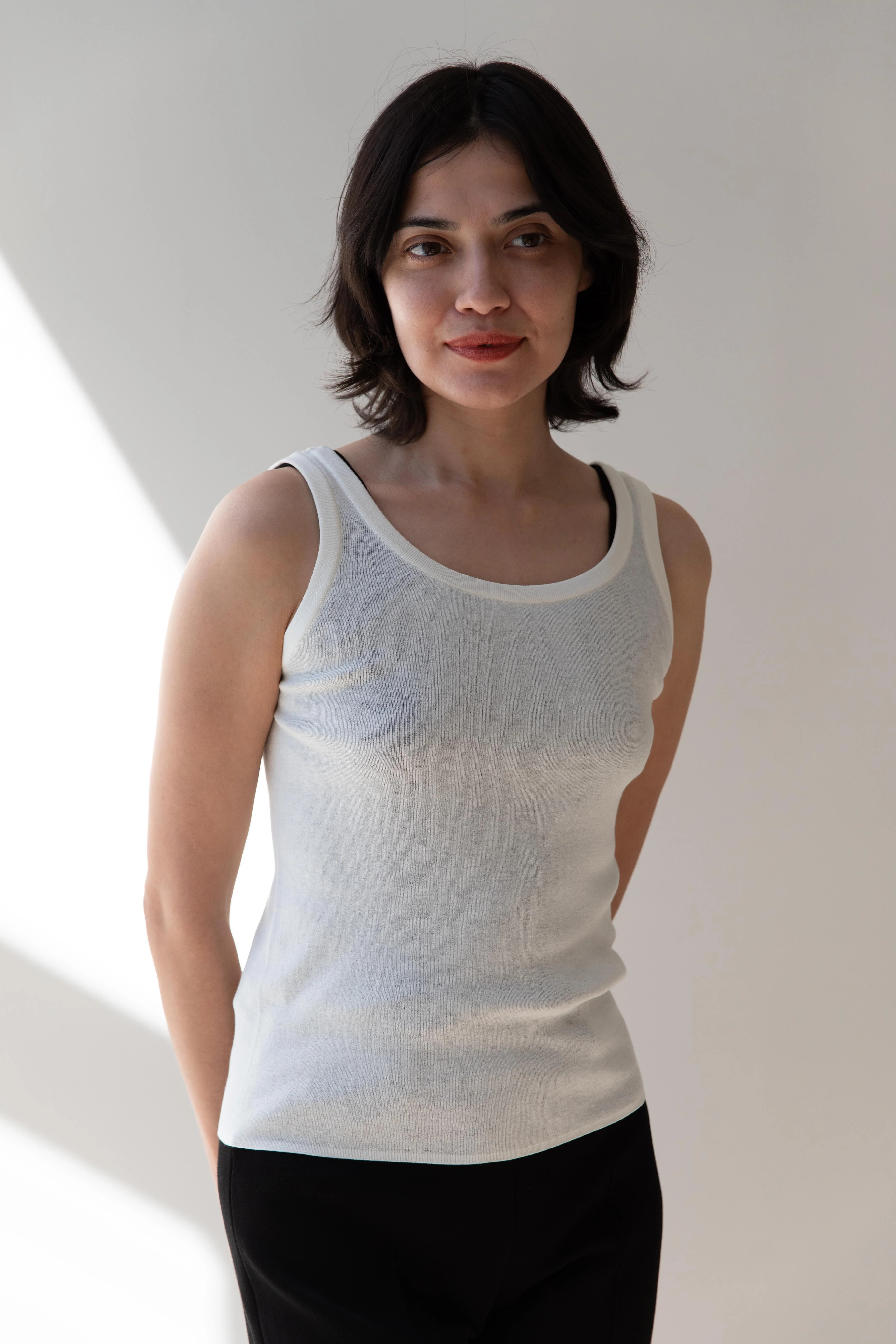 Aton | Fresca Circular Rib Tank Top in White - Image 7