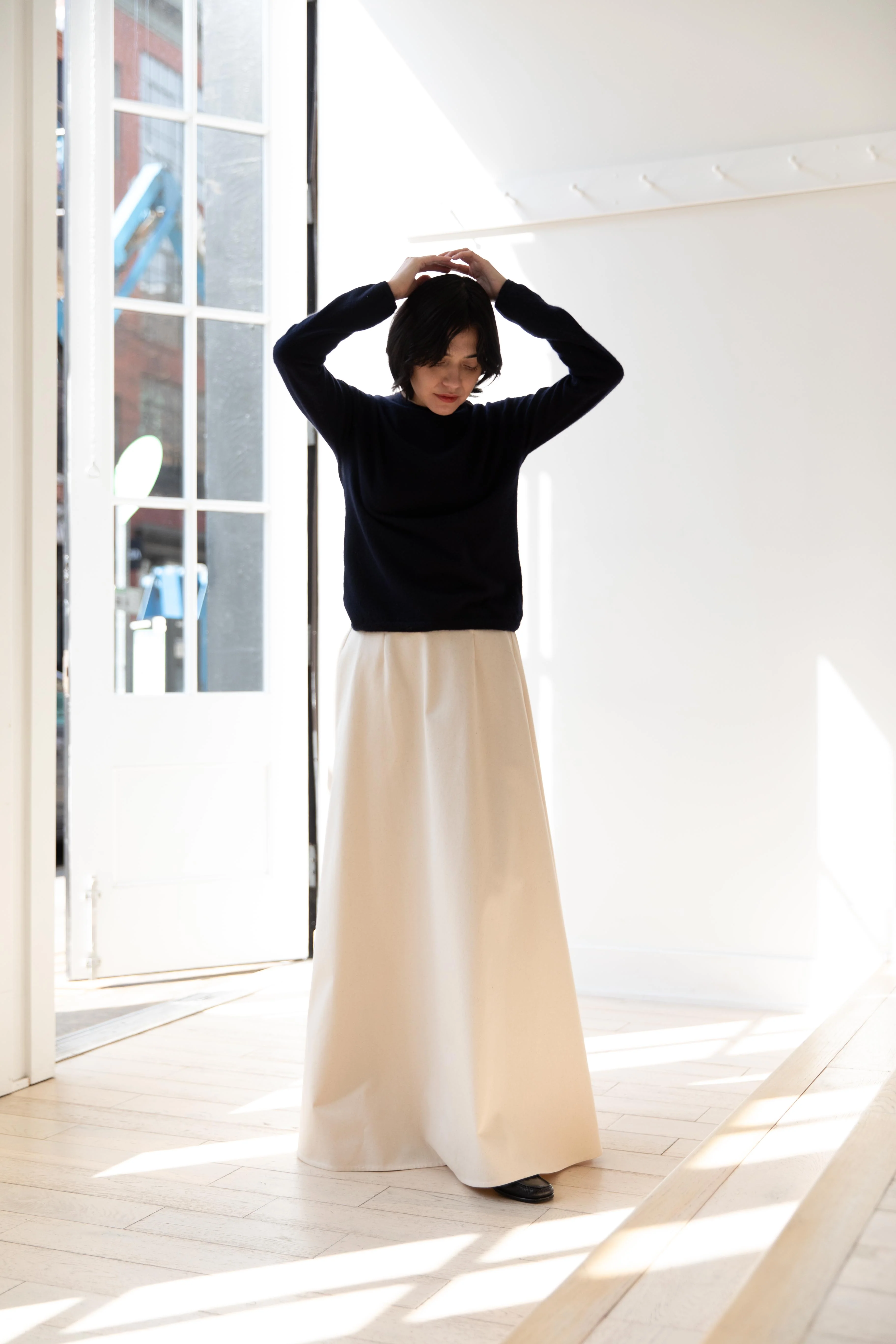 Auralee | Brushed Cashmere Cotton Knit Boat Neck Pullover in Navy Blue - Image 41