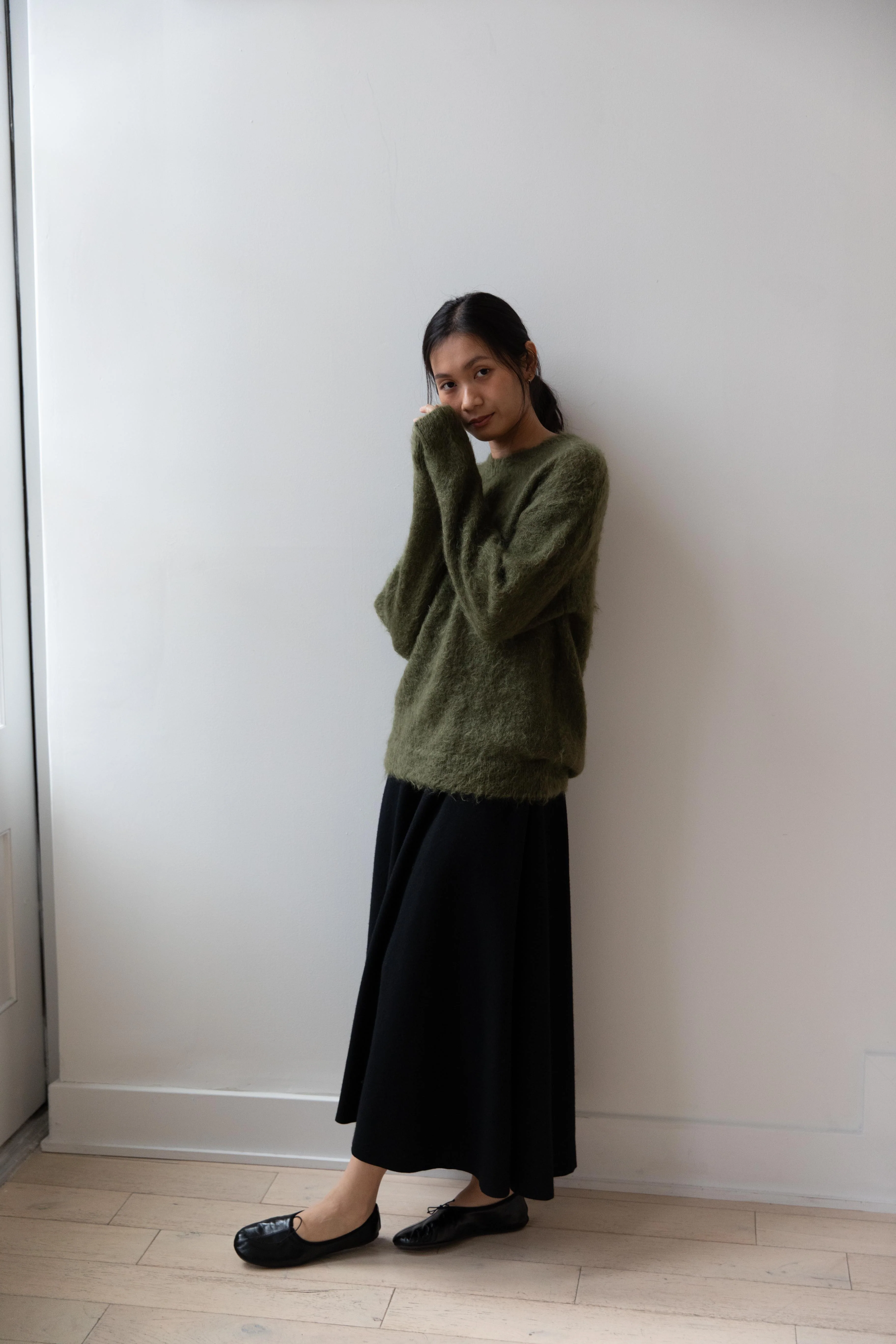Auralee | Brushed Super Kid Mohair Knit in Olive - Image 11