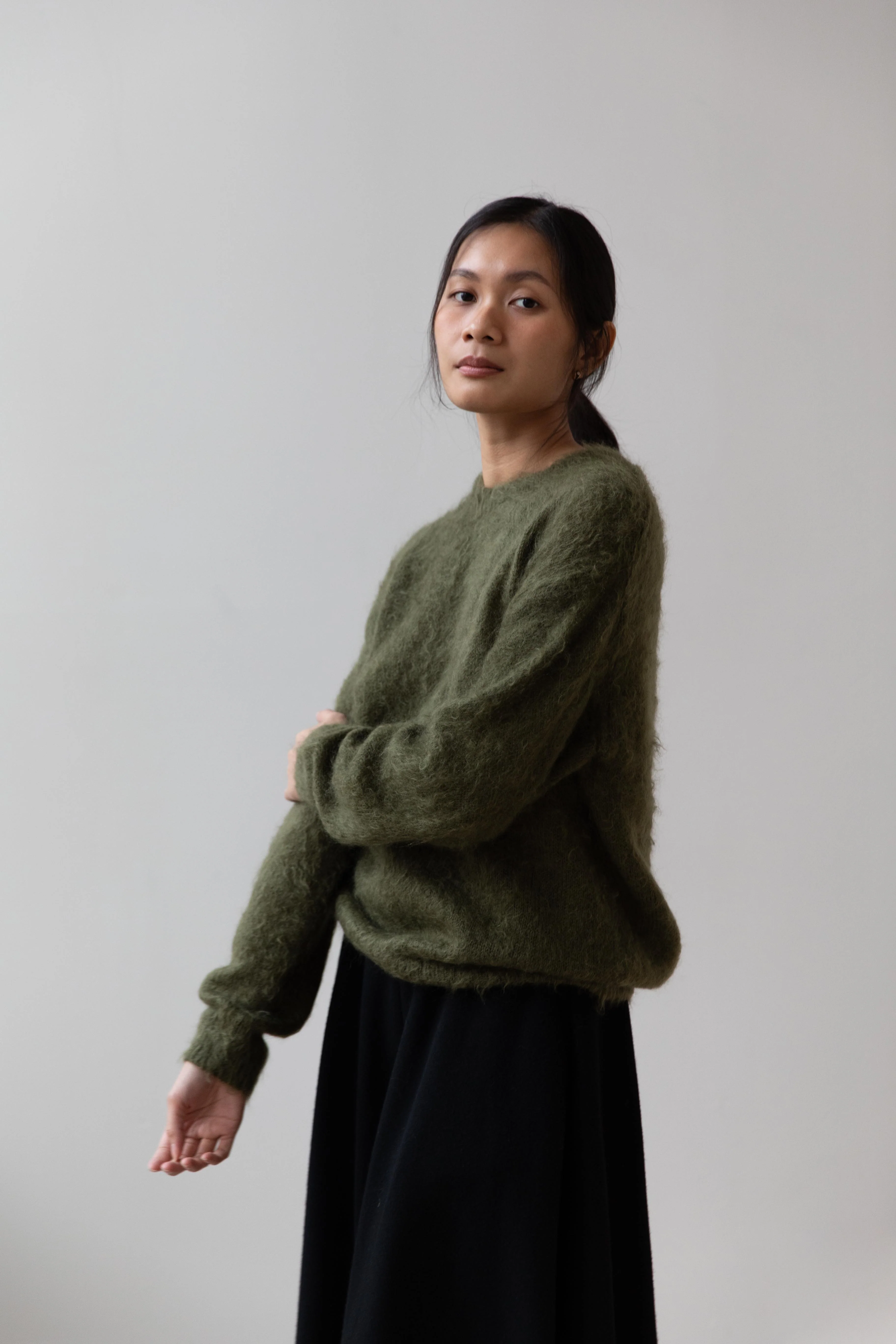 Auralee | Brushed Super Kid Mohair Knit in Olive - Image 5