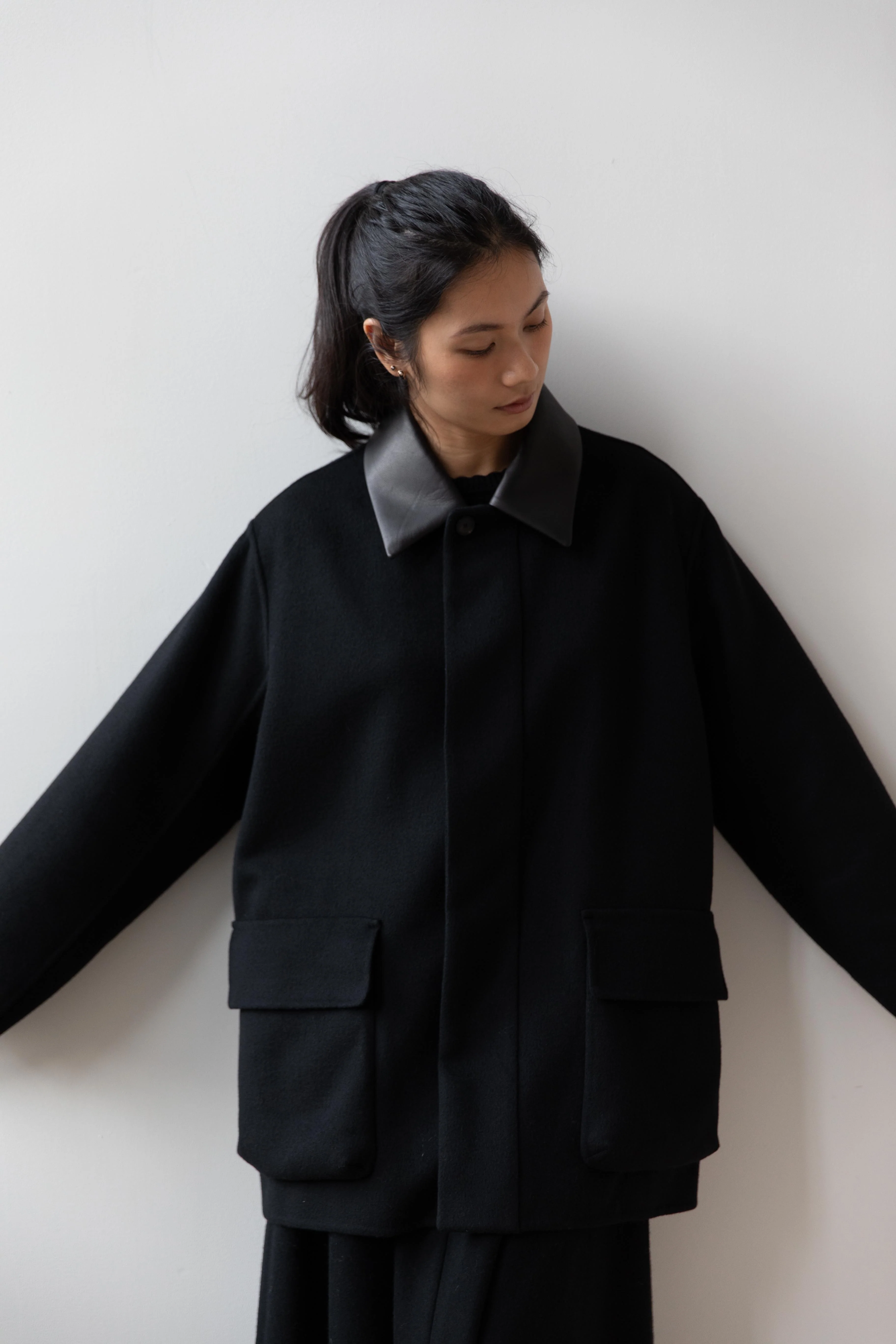 Auralee | Cashmere Melton Handsewn Blouson in Black - Image 15