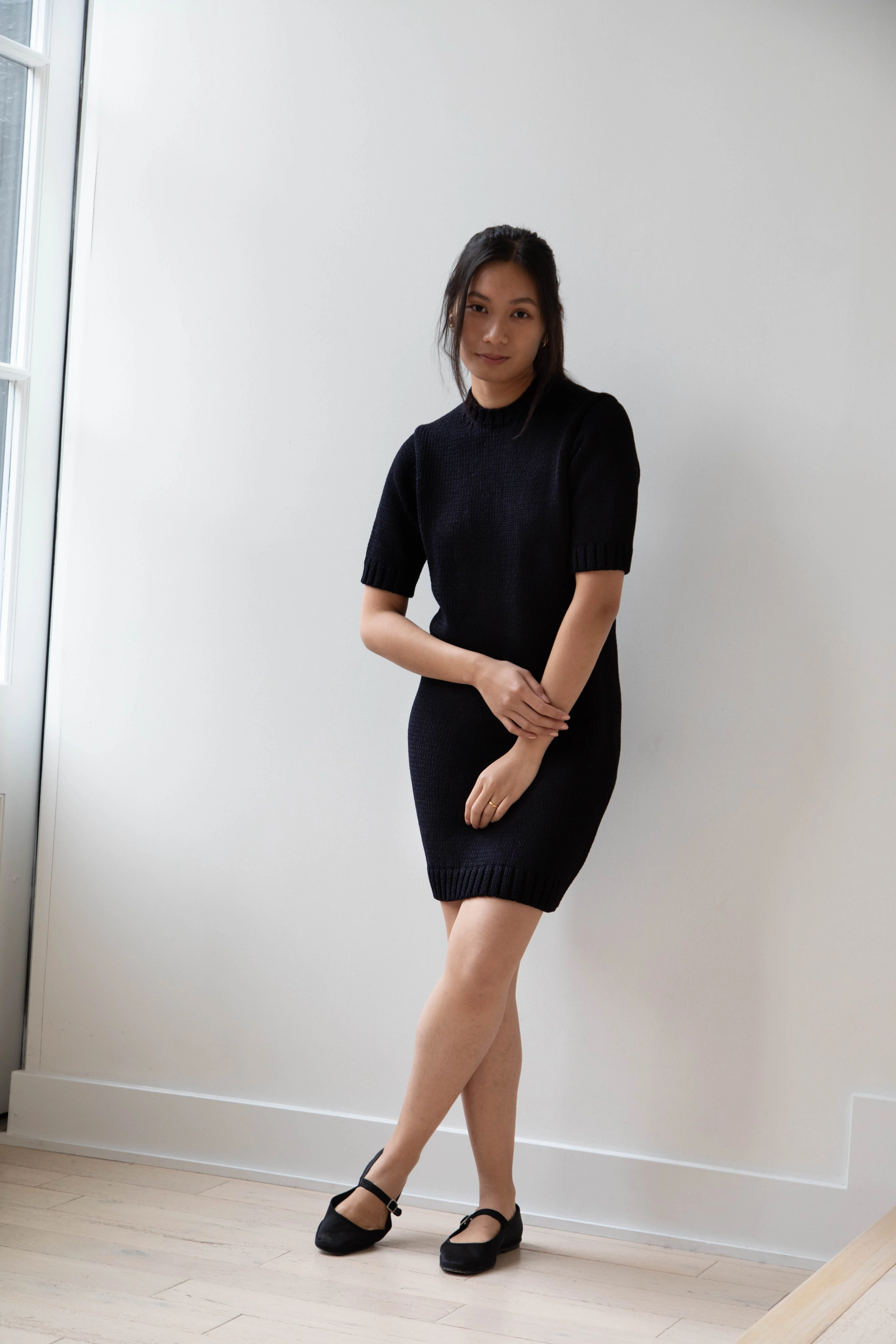 Auralee | Cotton Lily Yarn Mini Dress in Dark Navy - Image 15