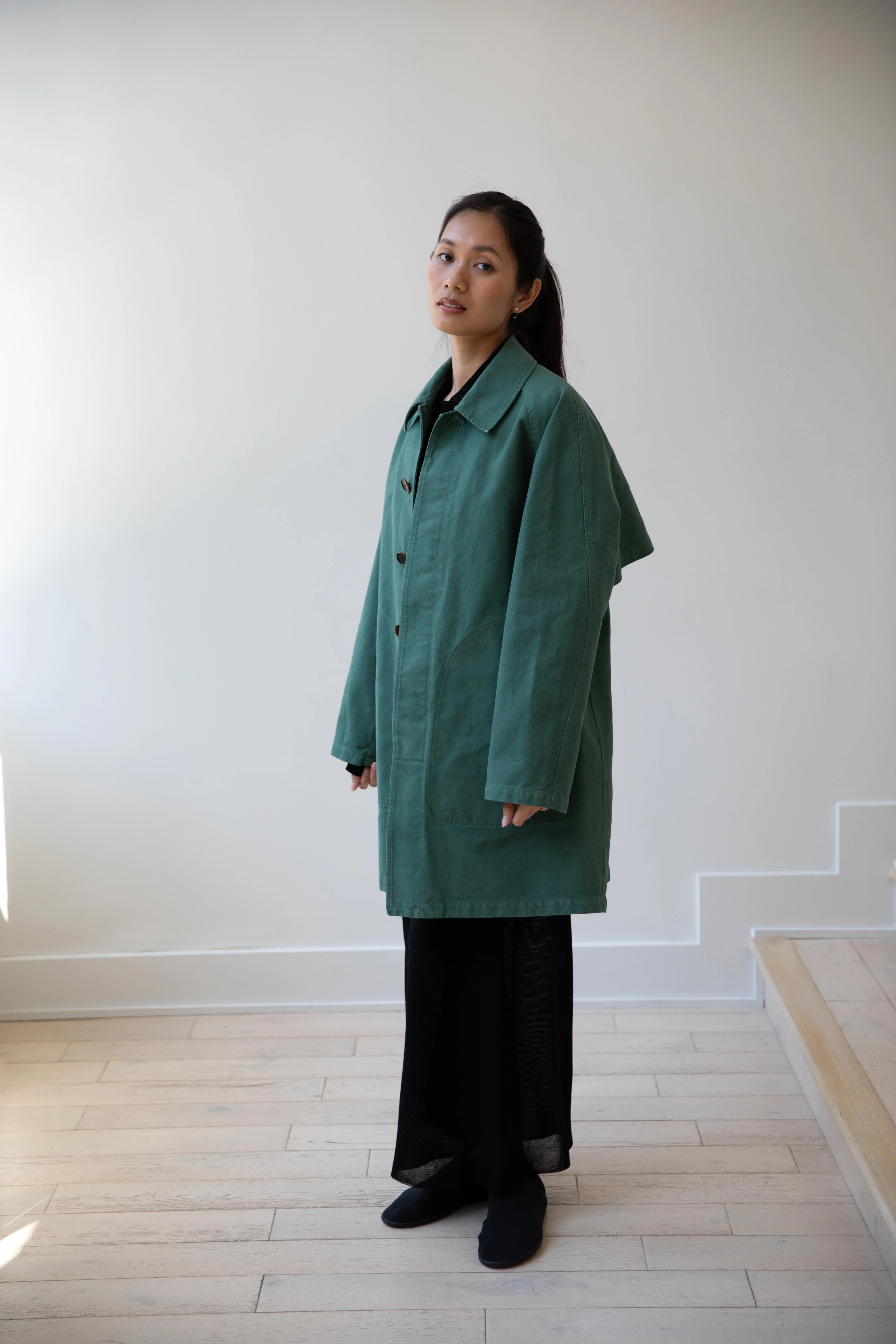 Auralee | Twill Short Coat in Forest Green - Image 5