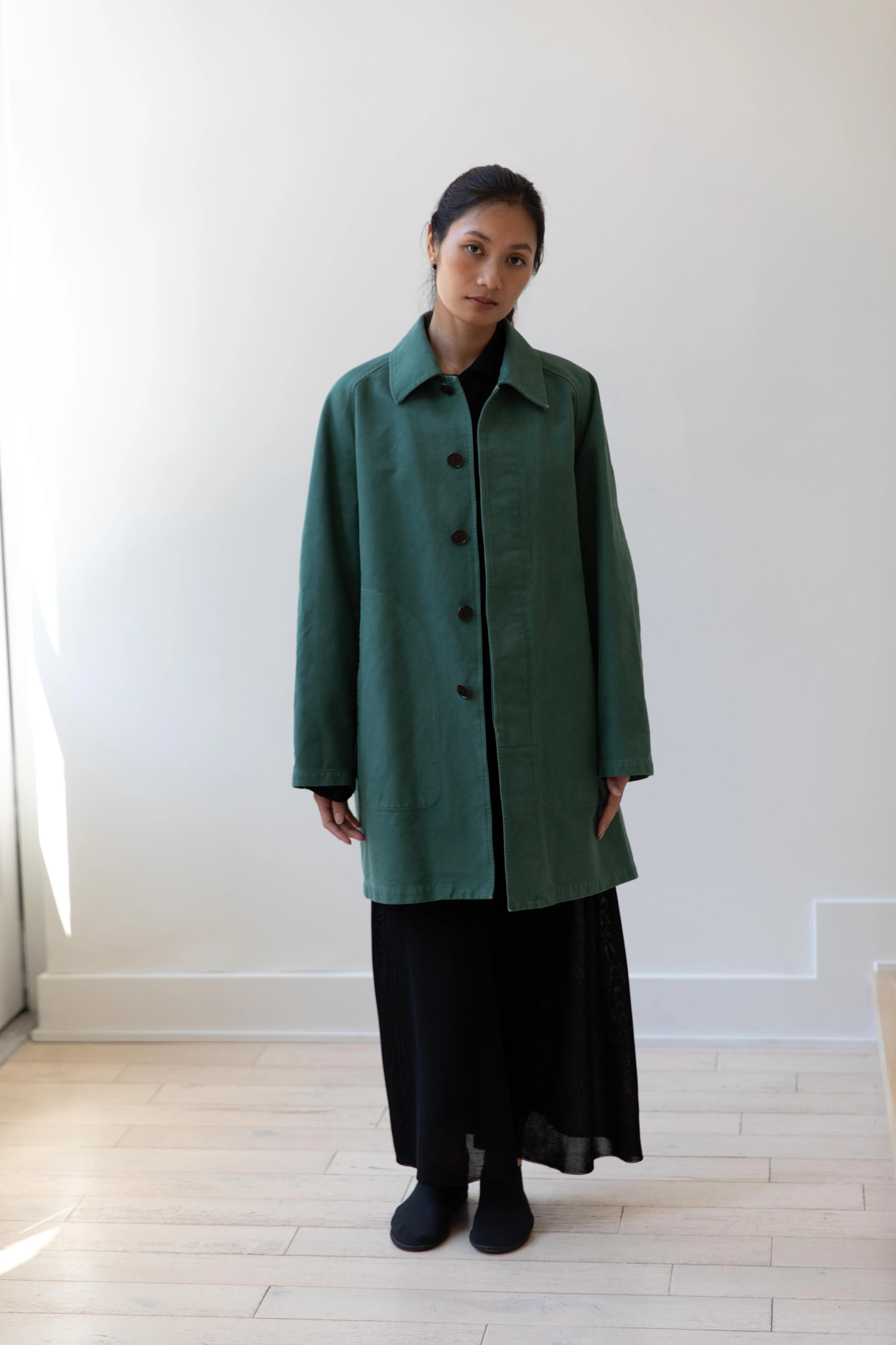 Auralee | Twill Short Coat in Forest Green - Image 7