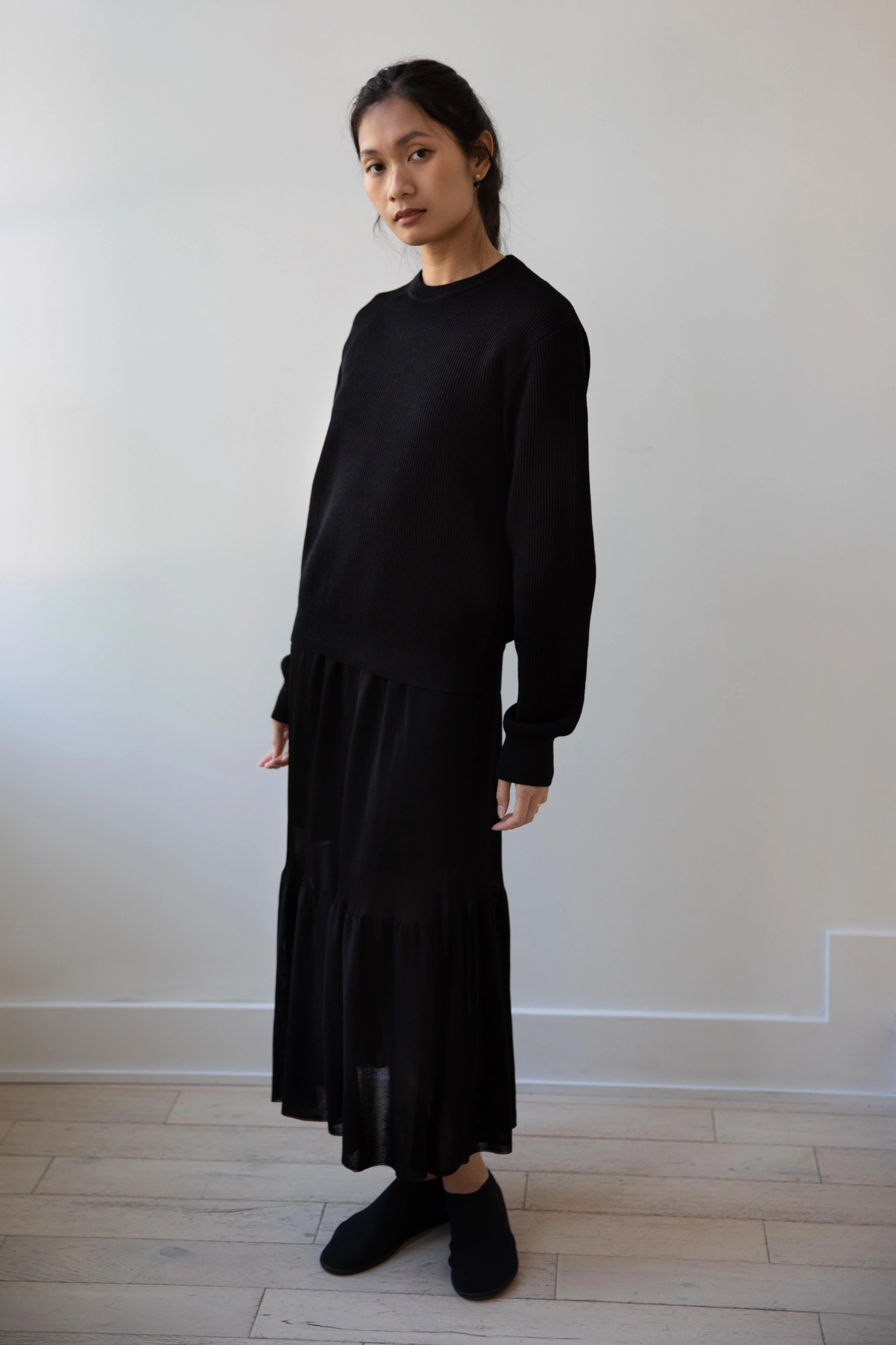 Auralee | Flat Yarn Rib Knit Pullover in Black - Image 13
