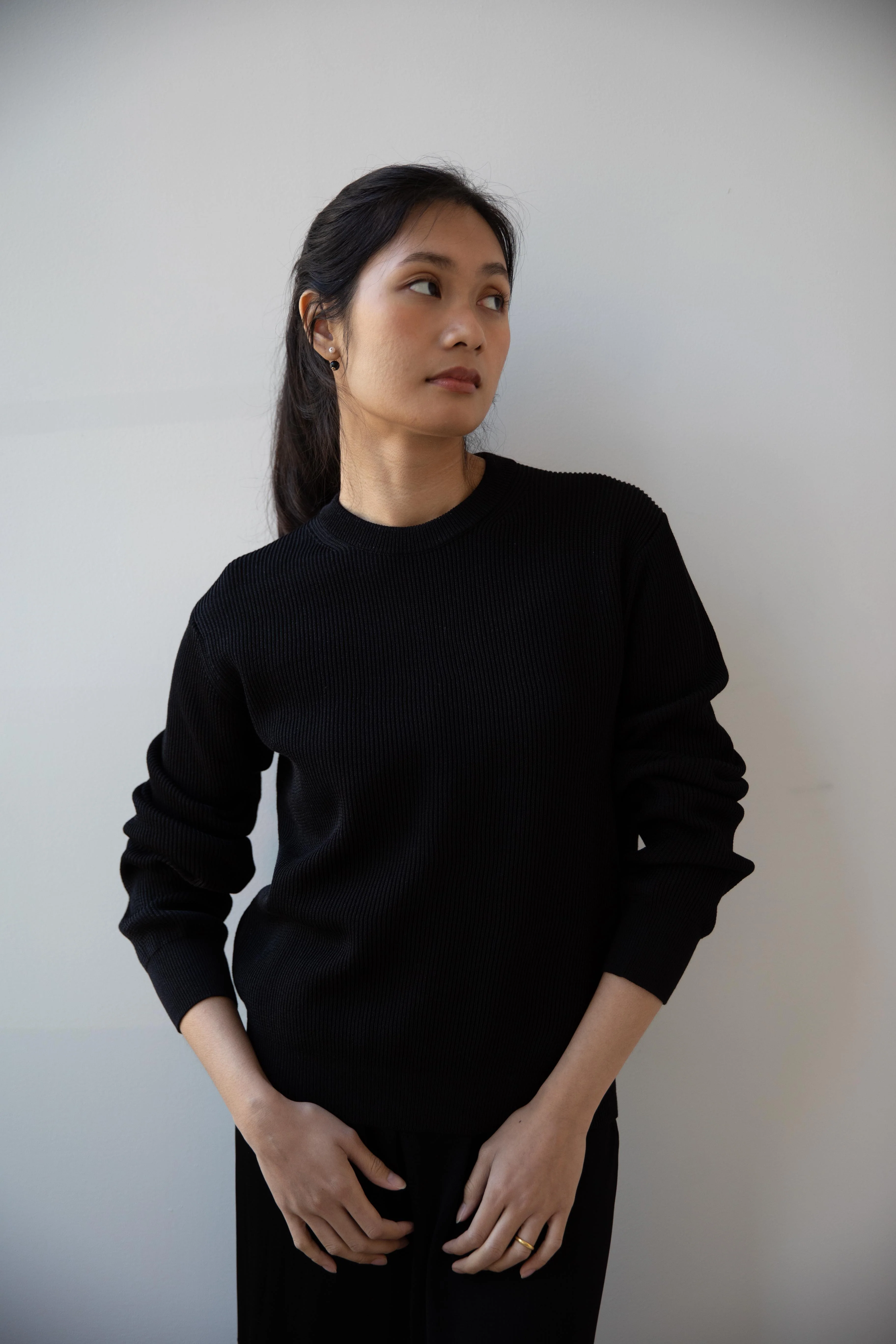 Auralee | Flat Yarn Rib Knit Pullover in Black - Image 25