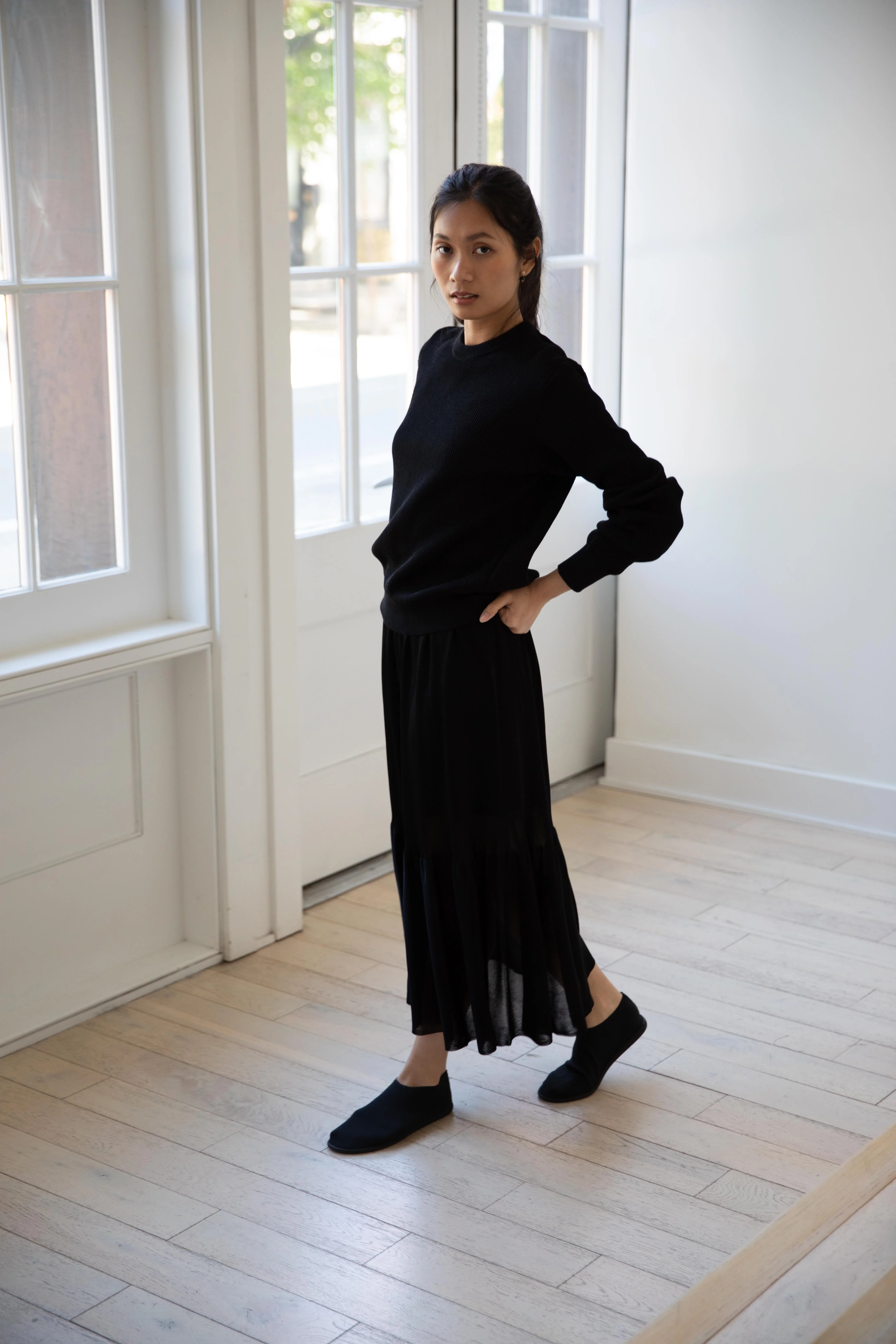 Auralee | Flat Yarn Rib Knit Pullover in Black - Image 38