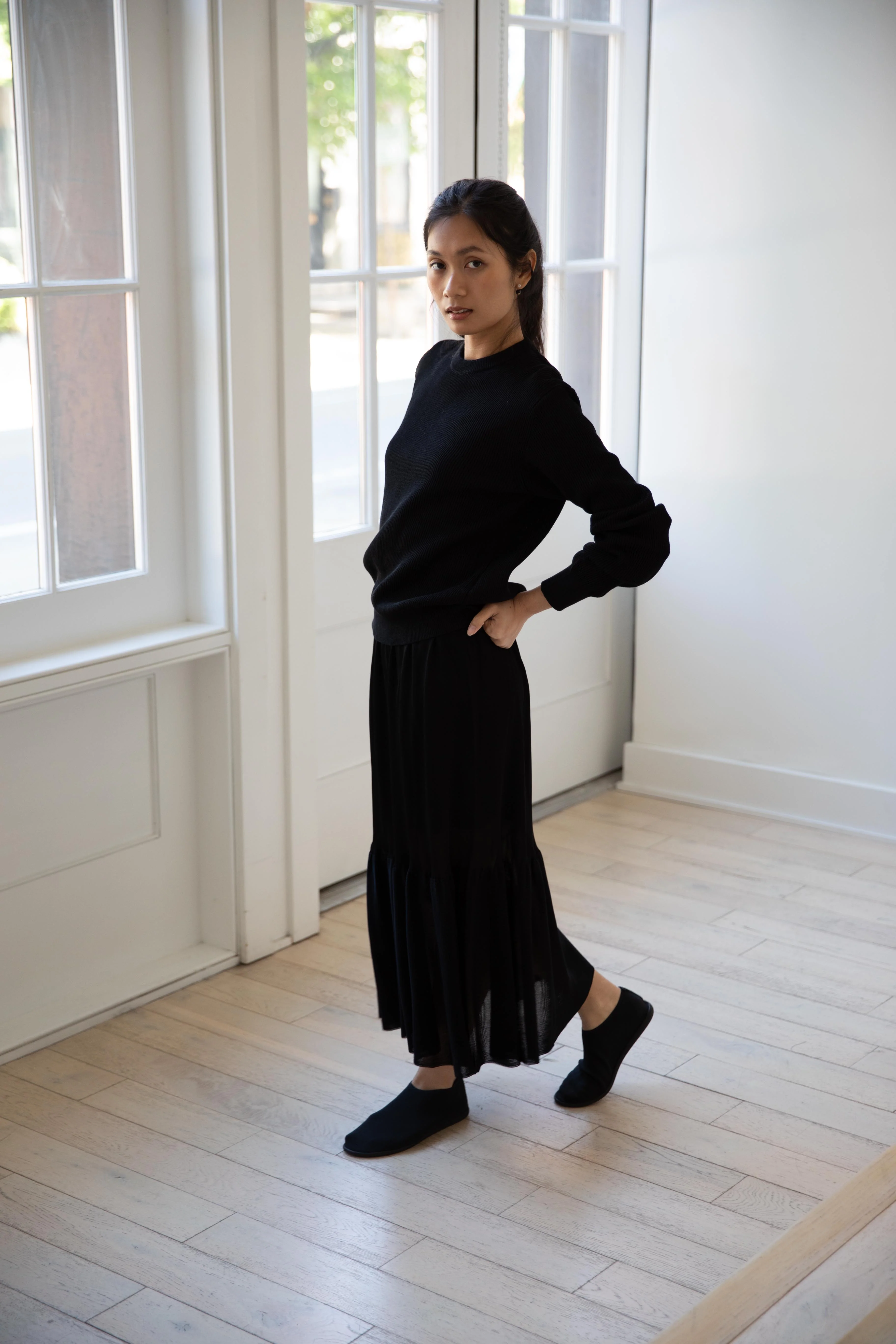 Auralee | Flat Yarn Rib Knit Pullover in Black - Image 39