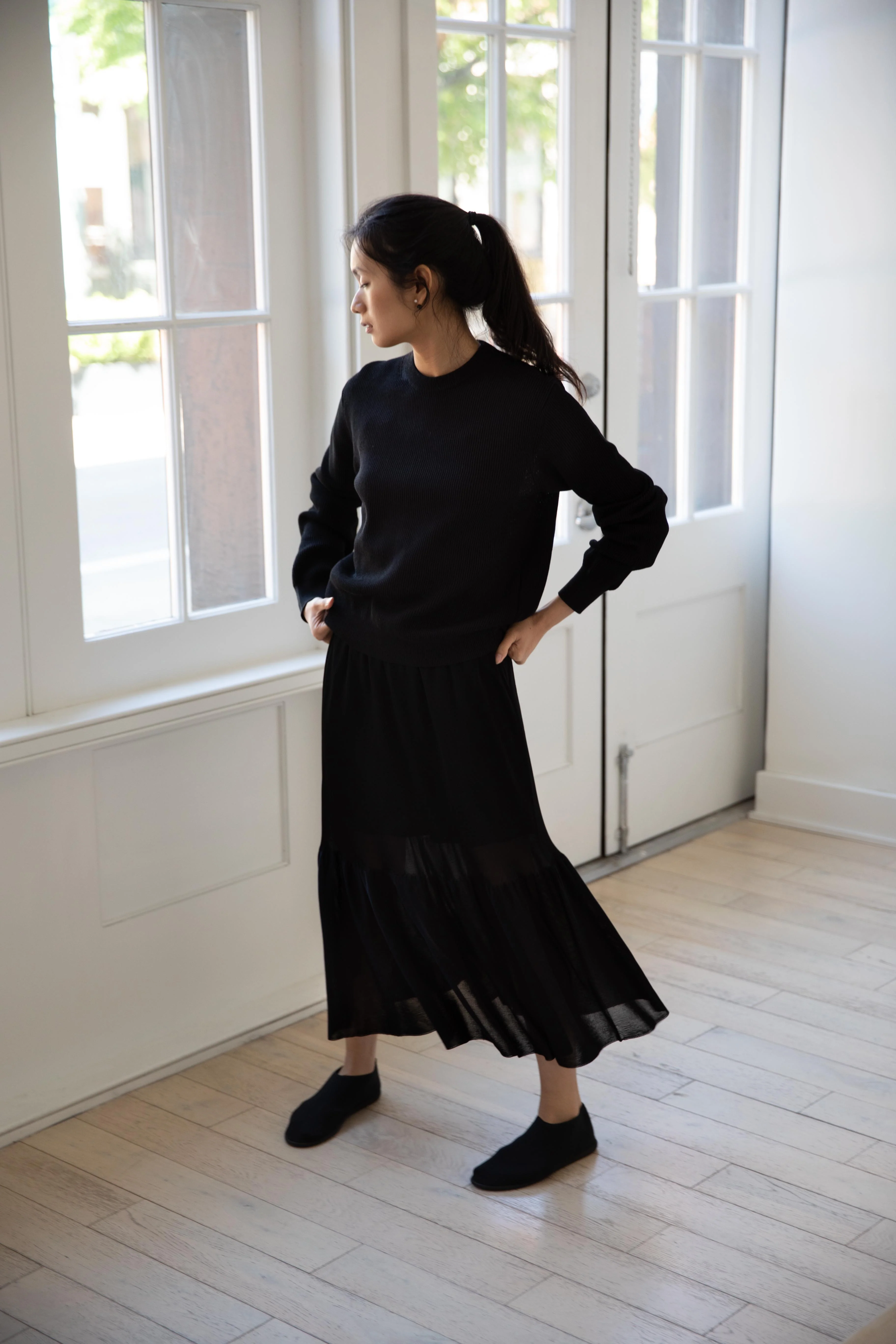 Auralee | Flat Yarn Rib Knit Pullover in Black - Image 40