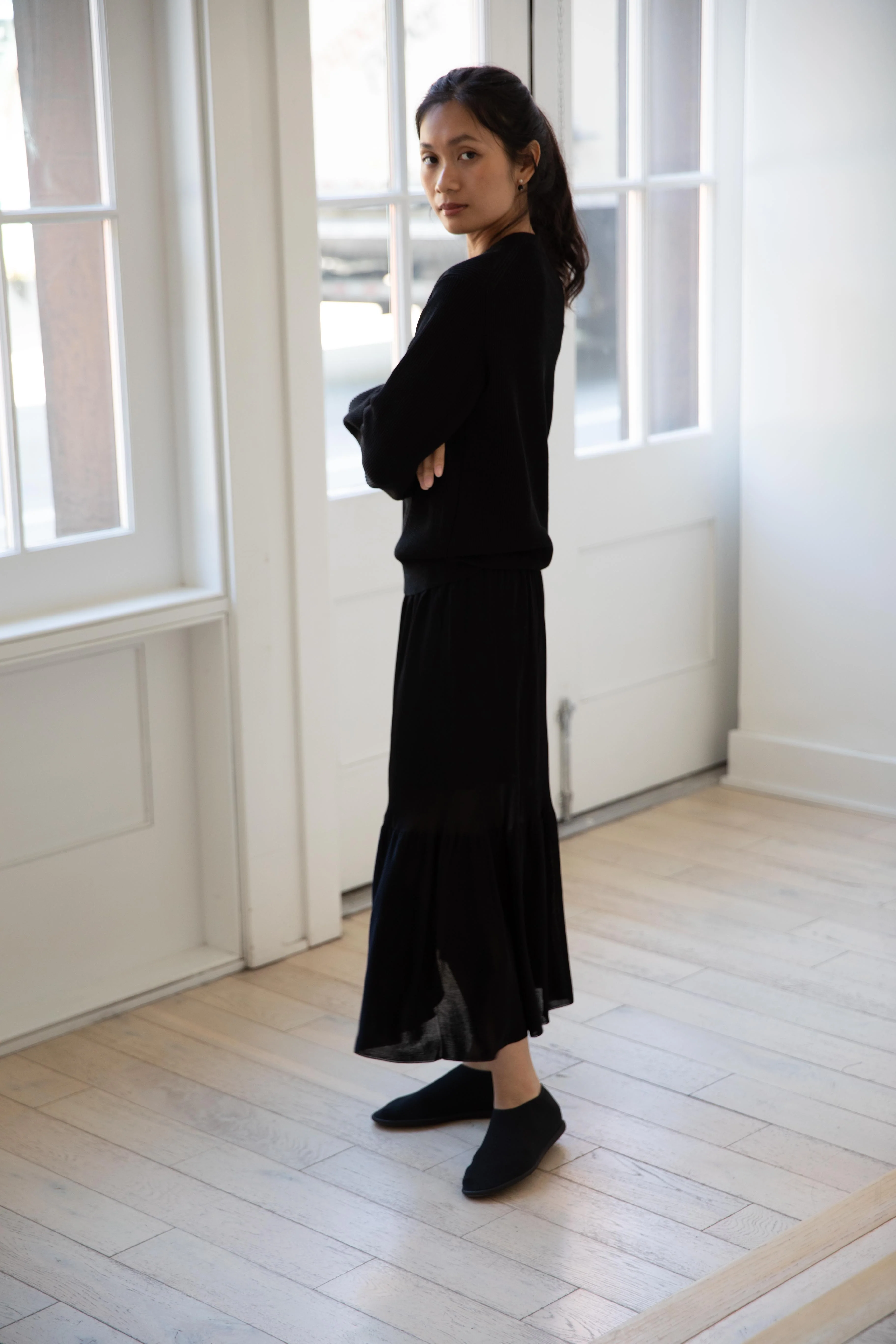 Auralee | Flat Yarn Rib Knit Pullover in Black - Image 44