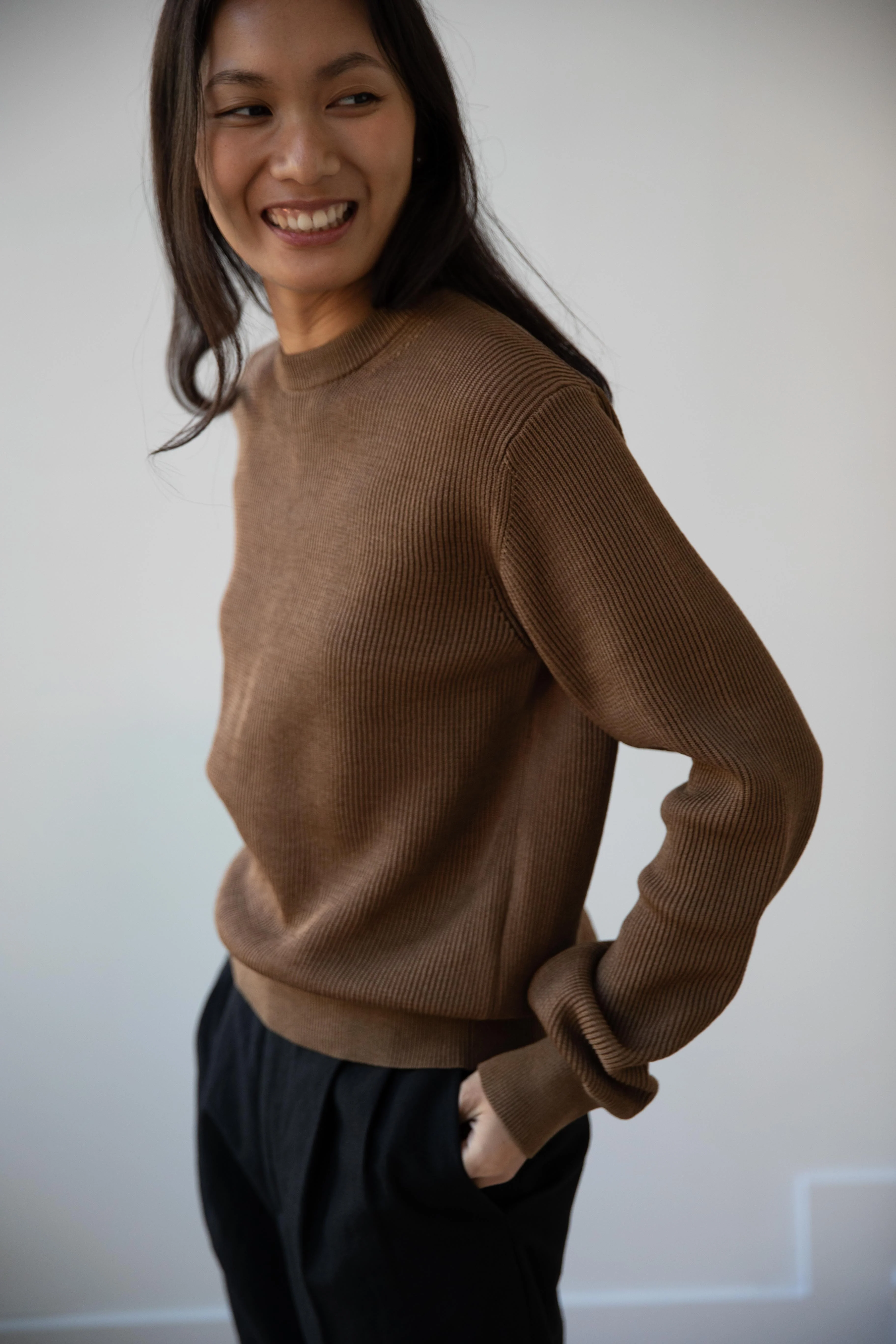 Auralee | Flat Yarn Rib Knit Pullover in Light Brown - Image 8