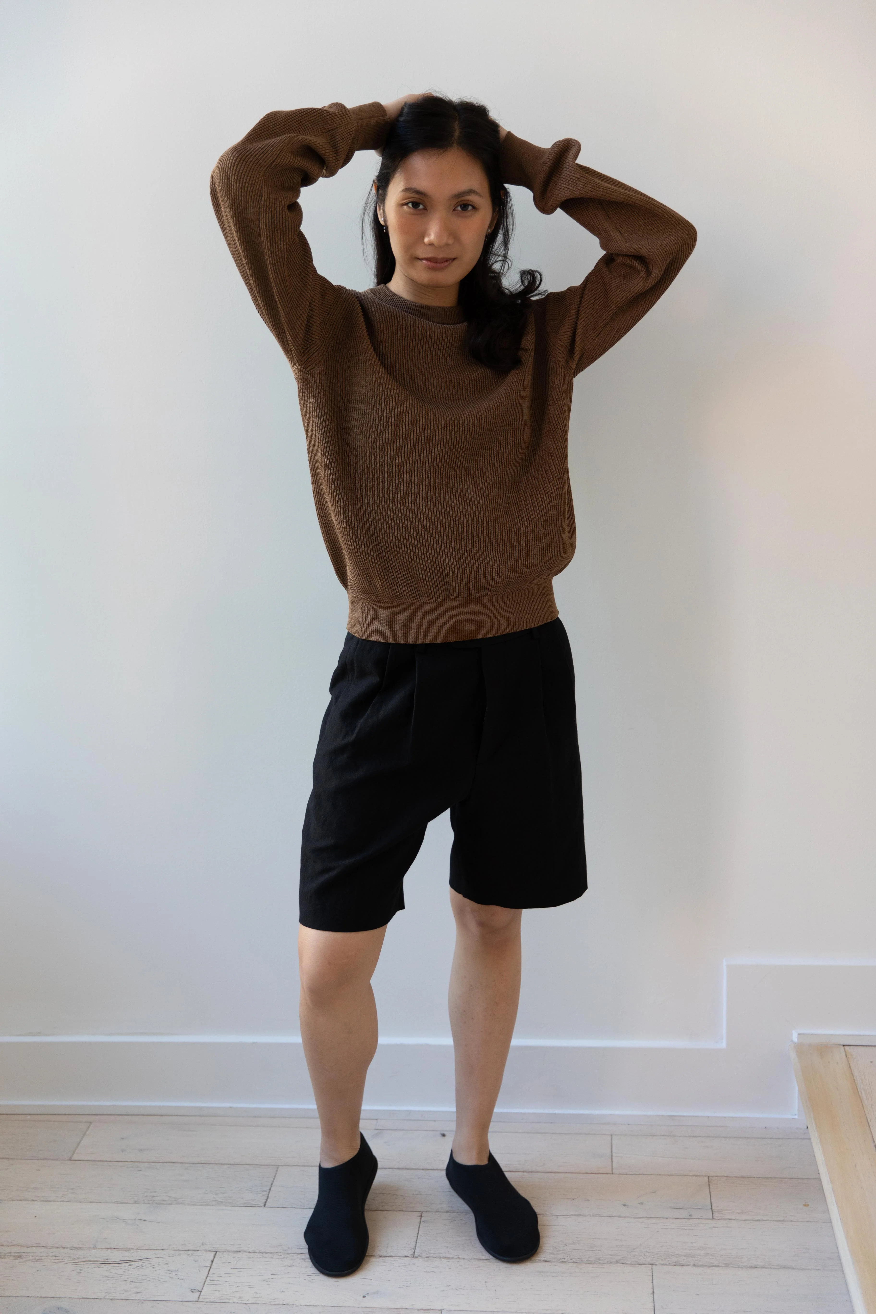 Auralee | Flat Yarn Rib Knit Pullover in Light Brown - Image 9