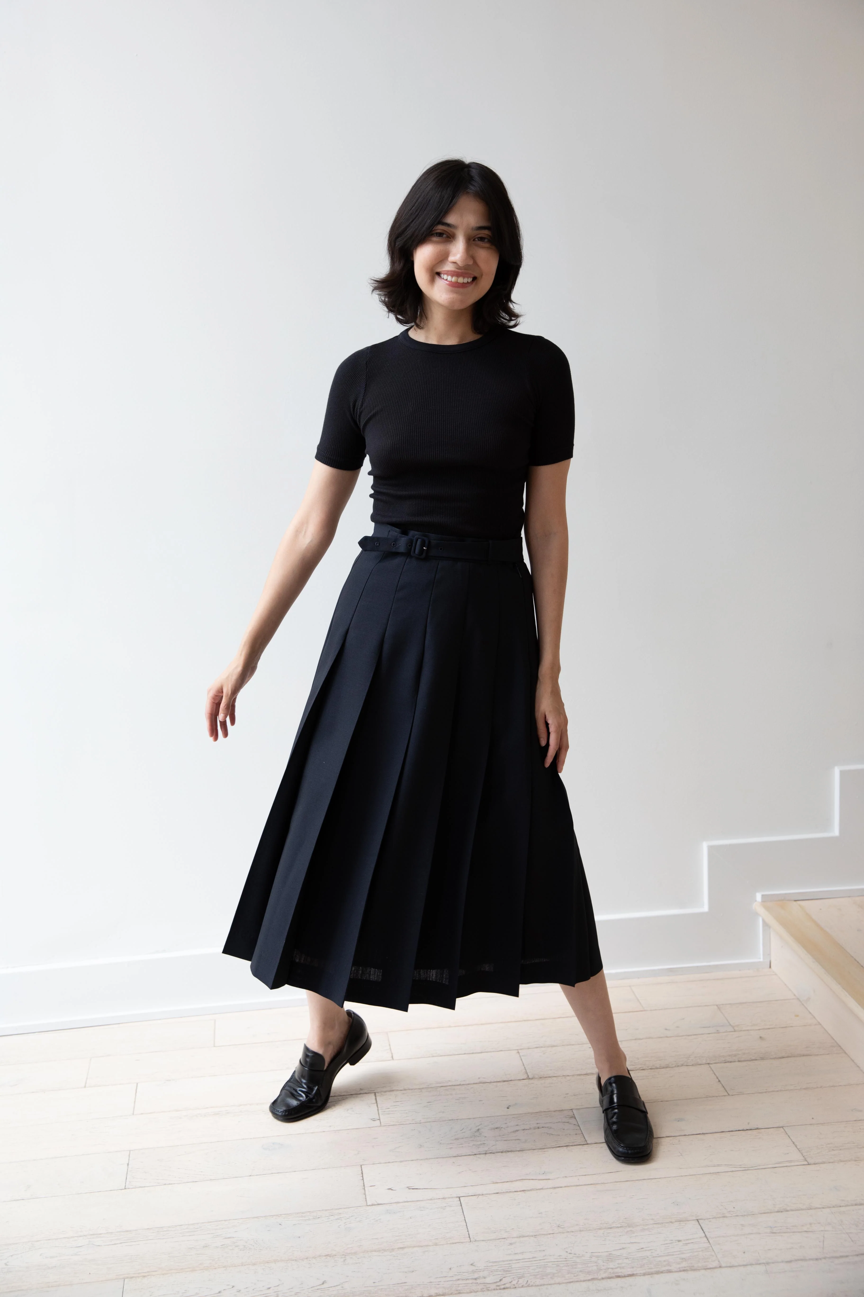 Auralee | Hopsack Pleated Skirt in Dark Navy - Image 10