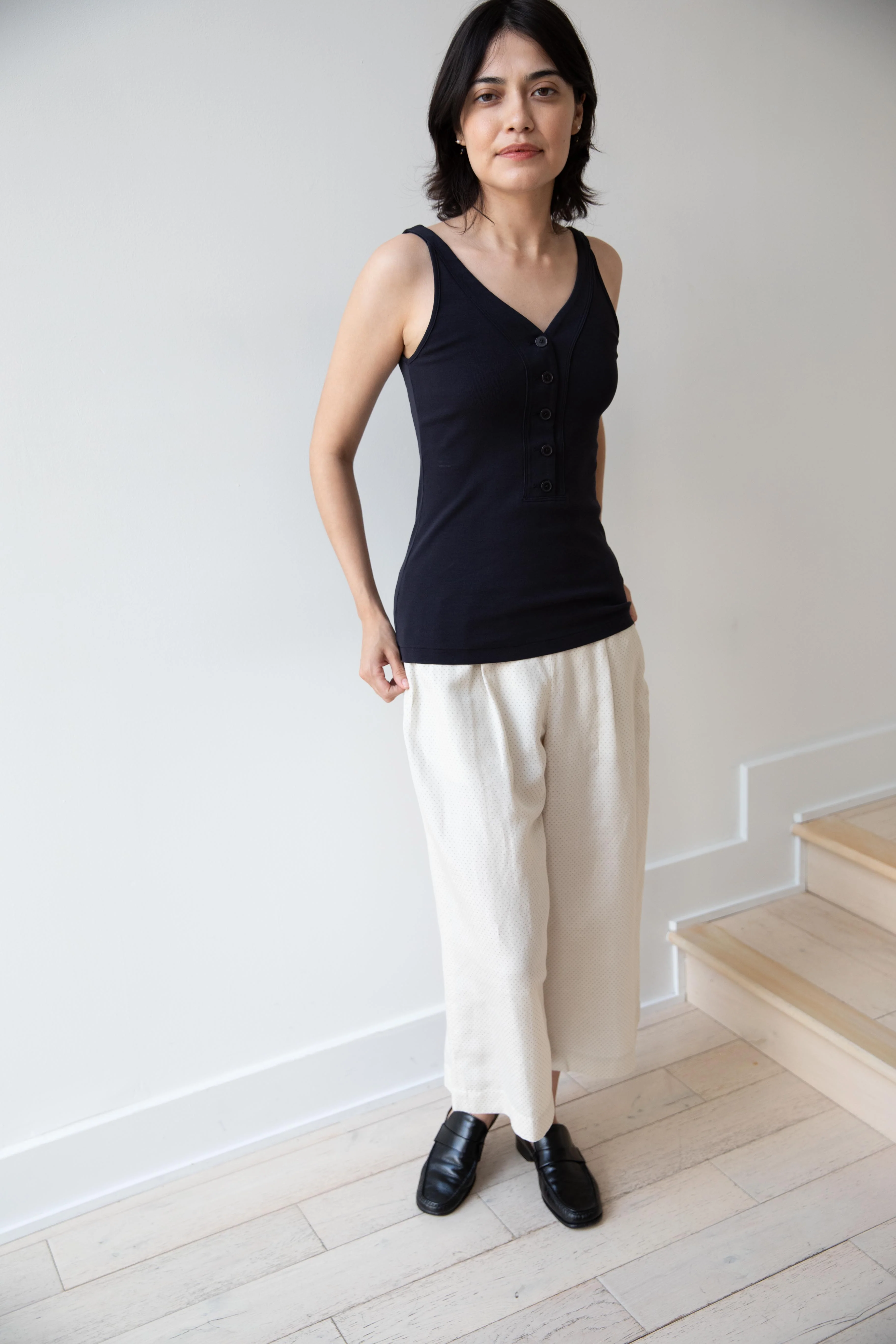 Auralee | Organic Cotton Fine Rib Tank in Dark Navy - Image 10