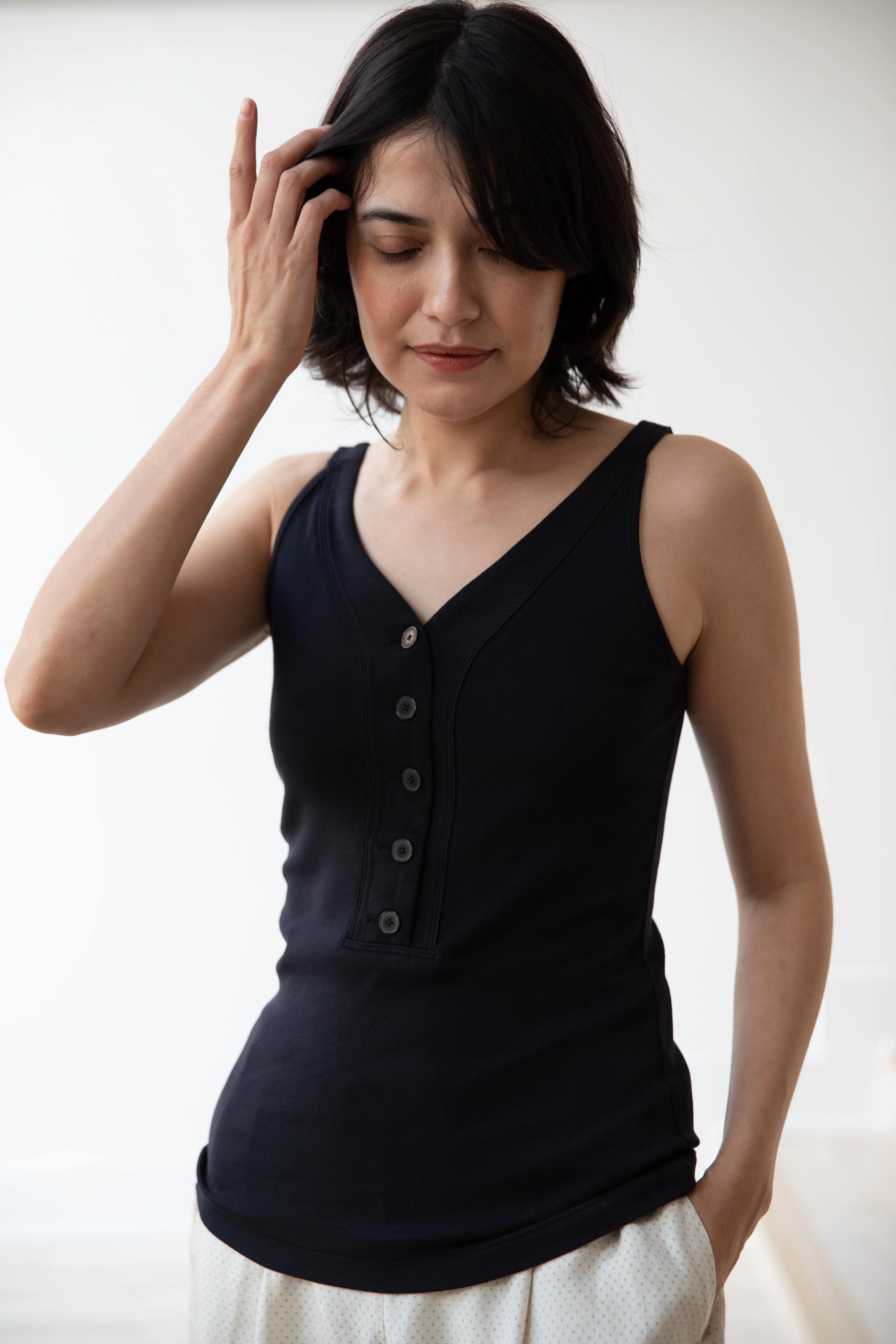 Auralee | Organic Cotton Fine Rib Tank in Dark Navy - Image 18