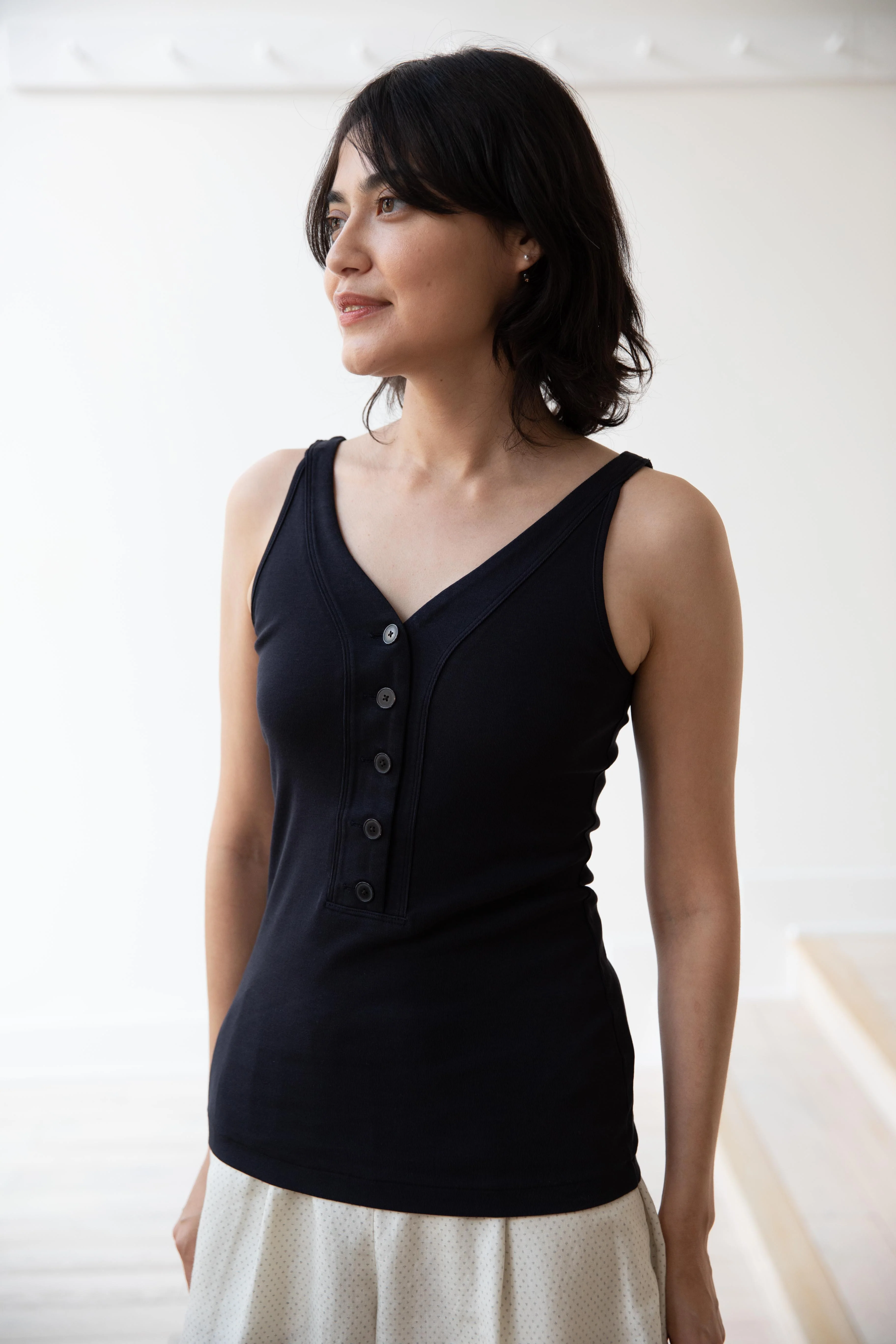 Auralee | Organic Cotton Fine Rib Tank in Dark Navy - Image 2