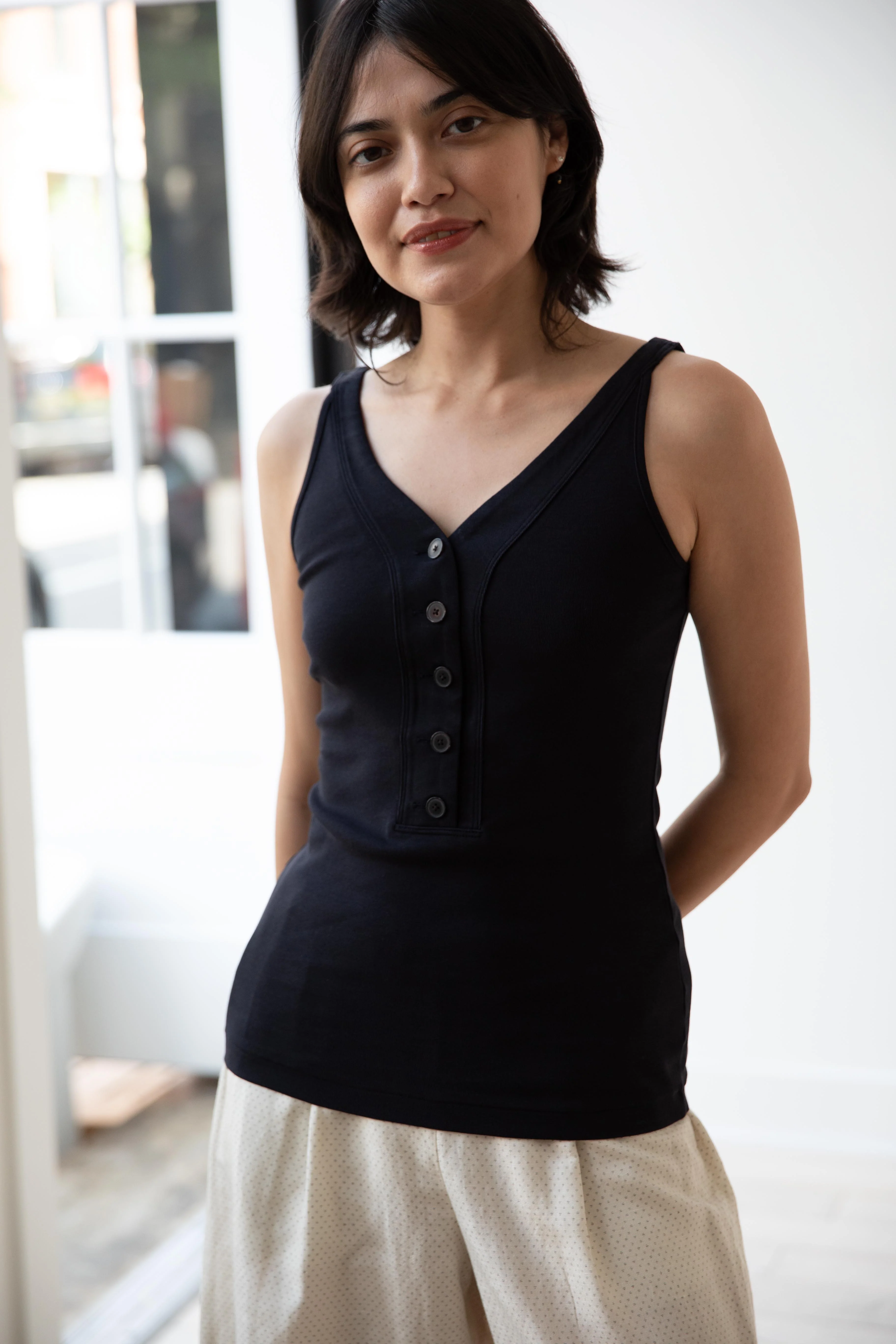 Auralee | Organic Cotton Fine Rib Tank in Dark Navy - Image 24