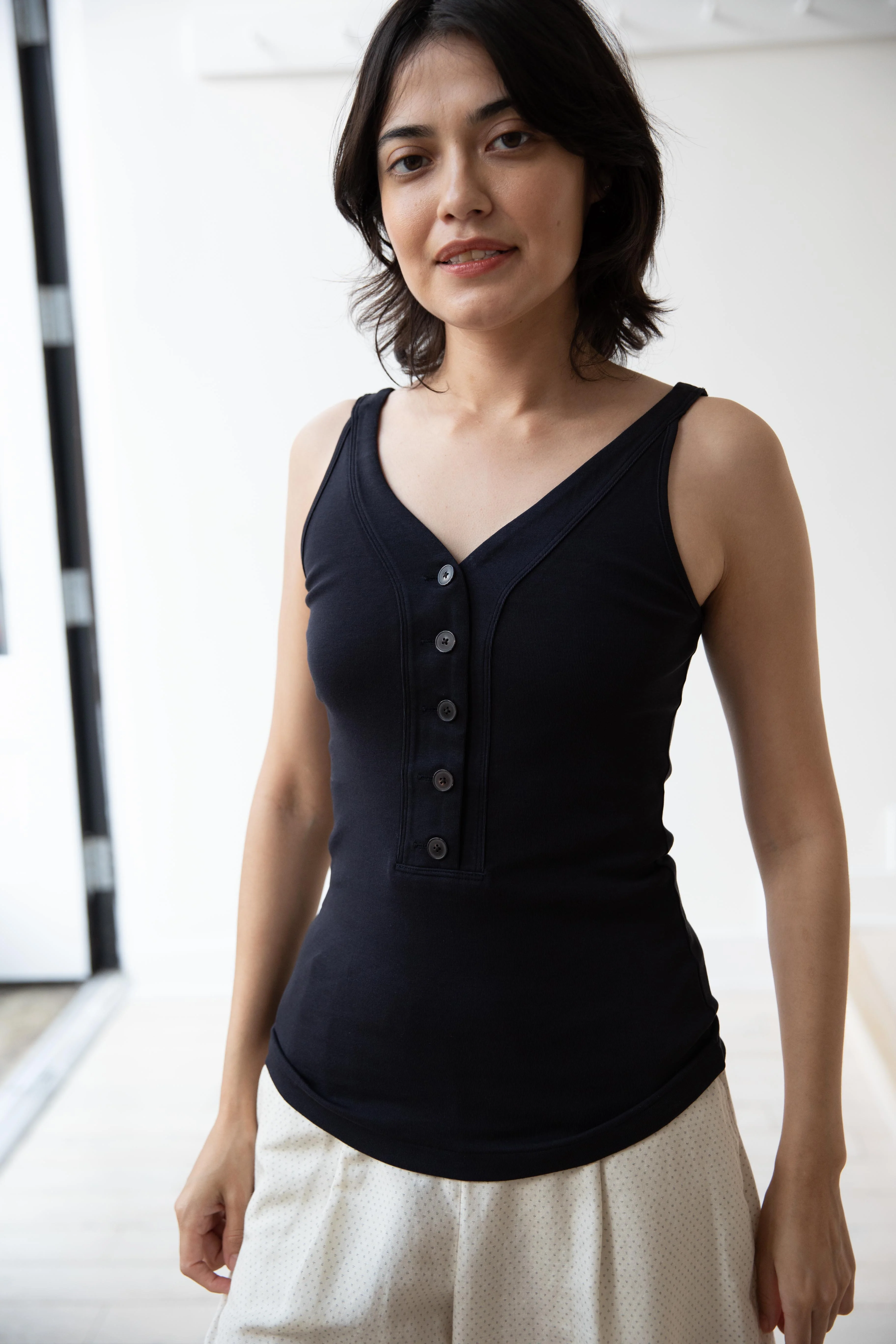 Auralee | Organic Cotton Fine Rib Tank in Dark Navy - Image 8