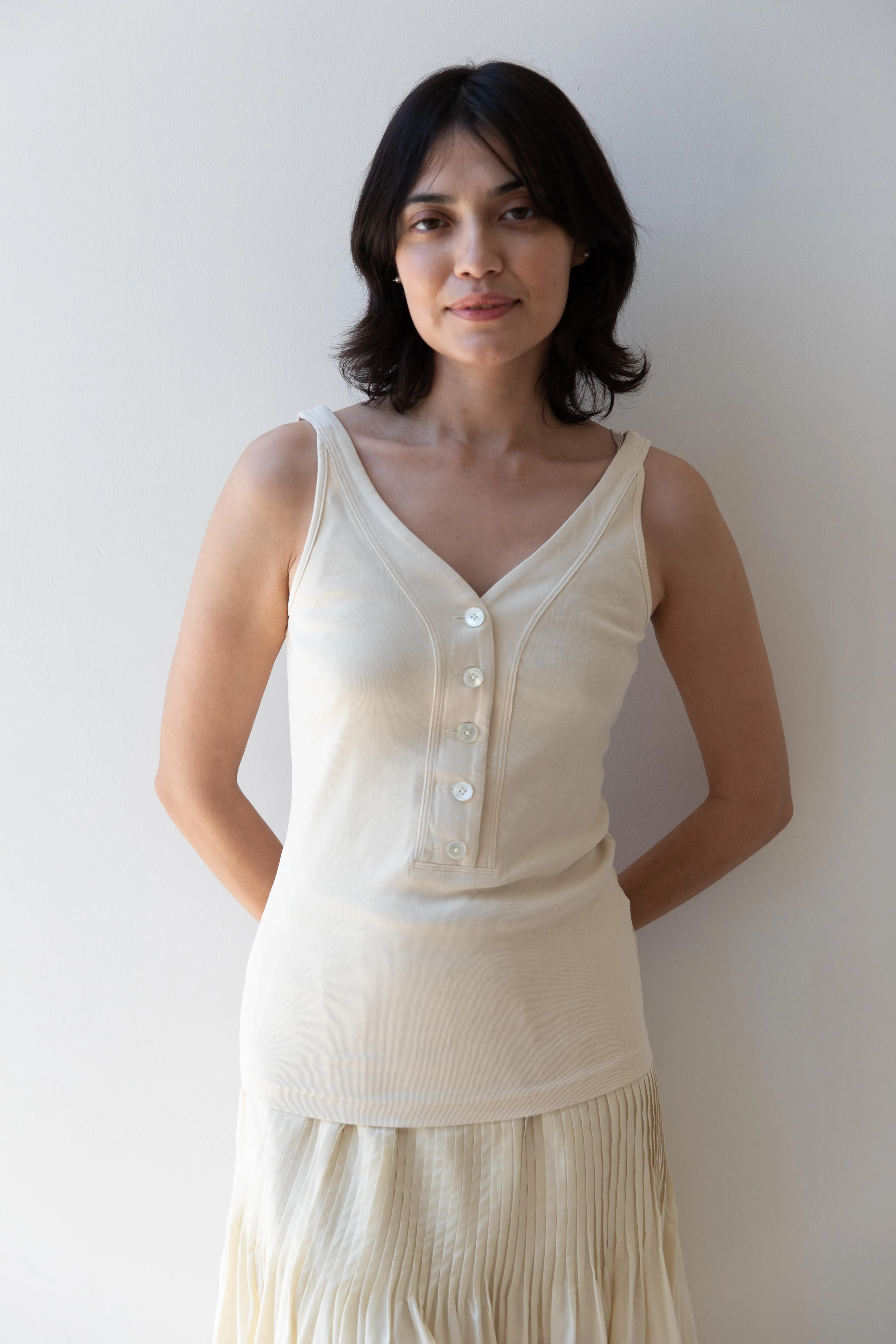 Auralee | Organic Cotton Fine Rib Tank in Ivory - Image 11