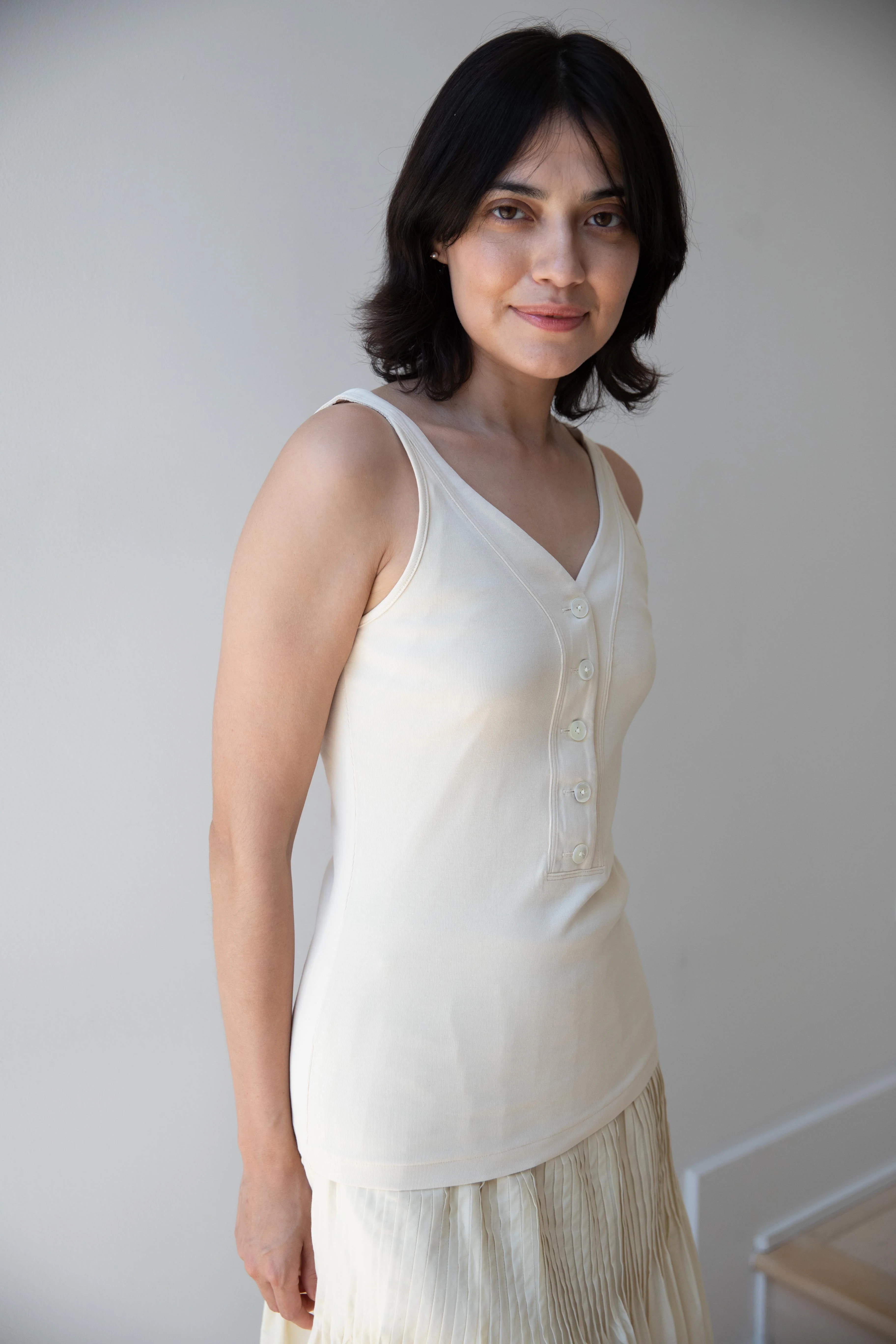 Auralee | Organic Cotton Fine Rib Tank in Ivory - Image 12