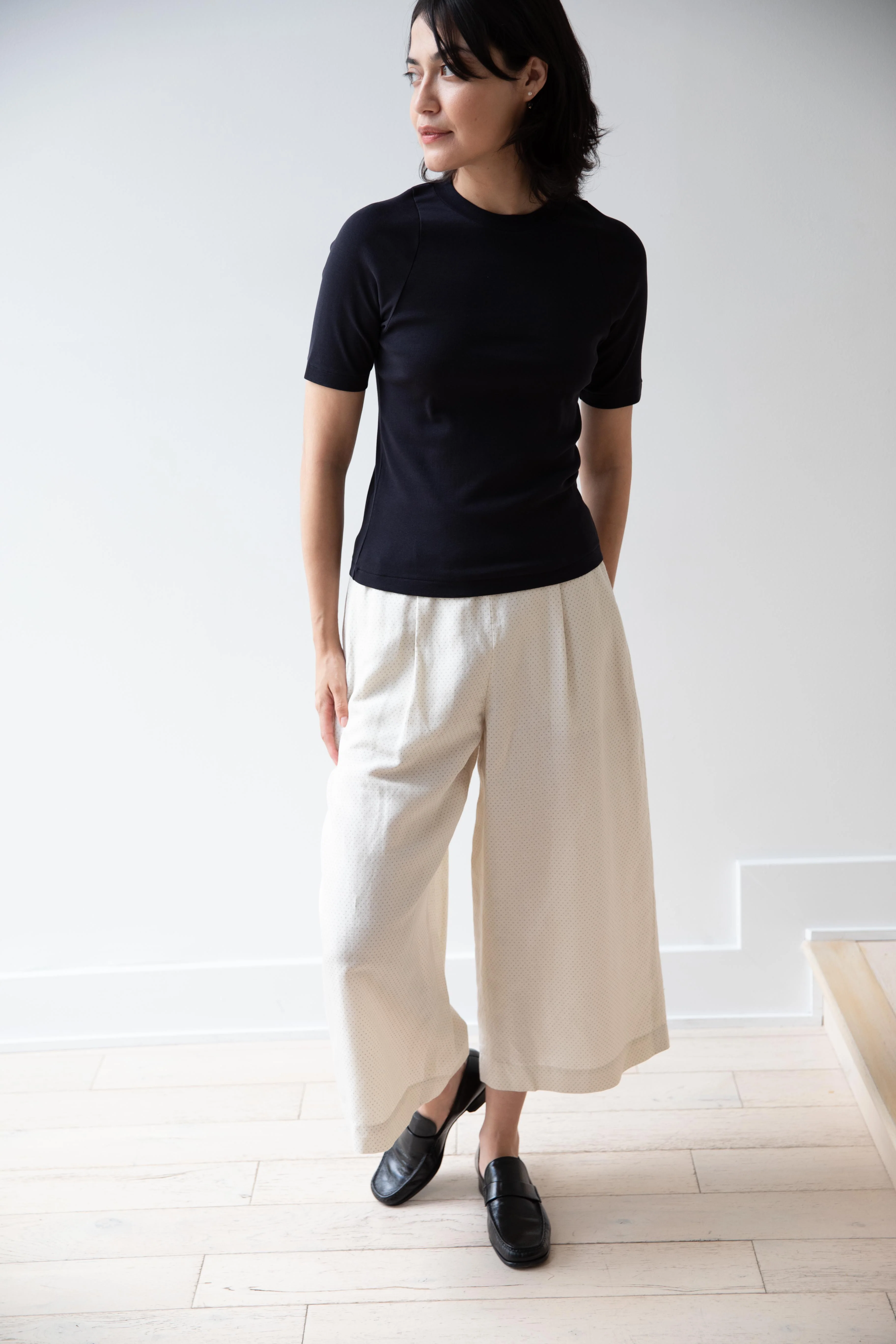 Auralee | Organic Cotton Fine Rib Tee in Dark Navy - Image 3