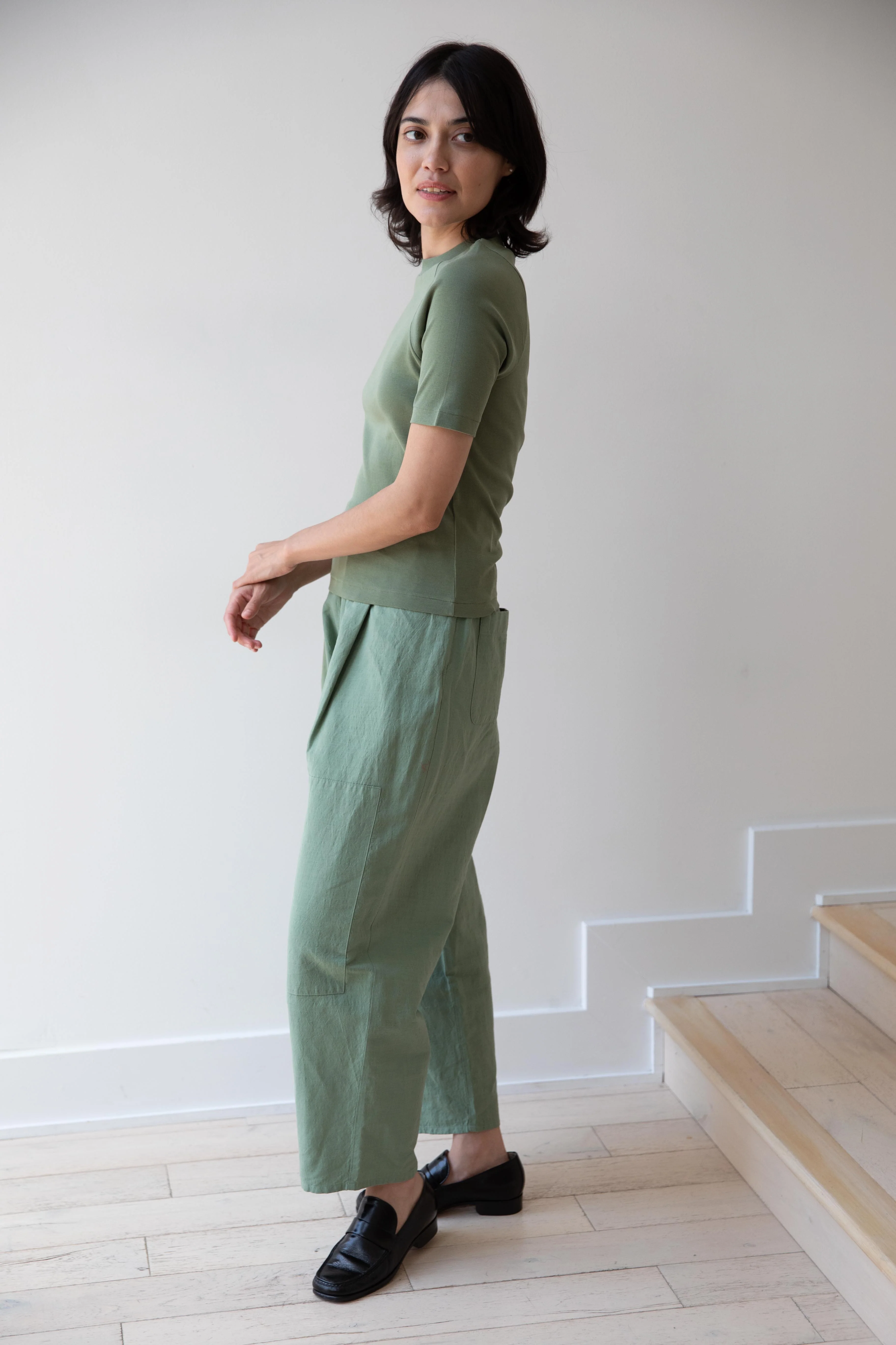 Auralee | Organic Cotton Fine Rib Tee in Sage Green - Image 8