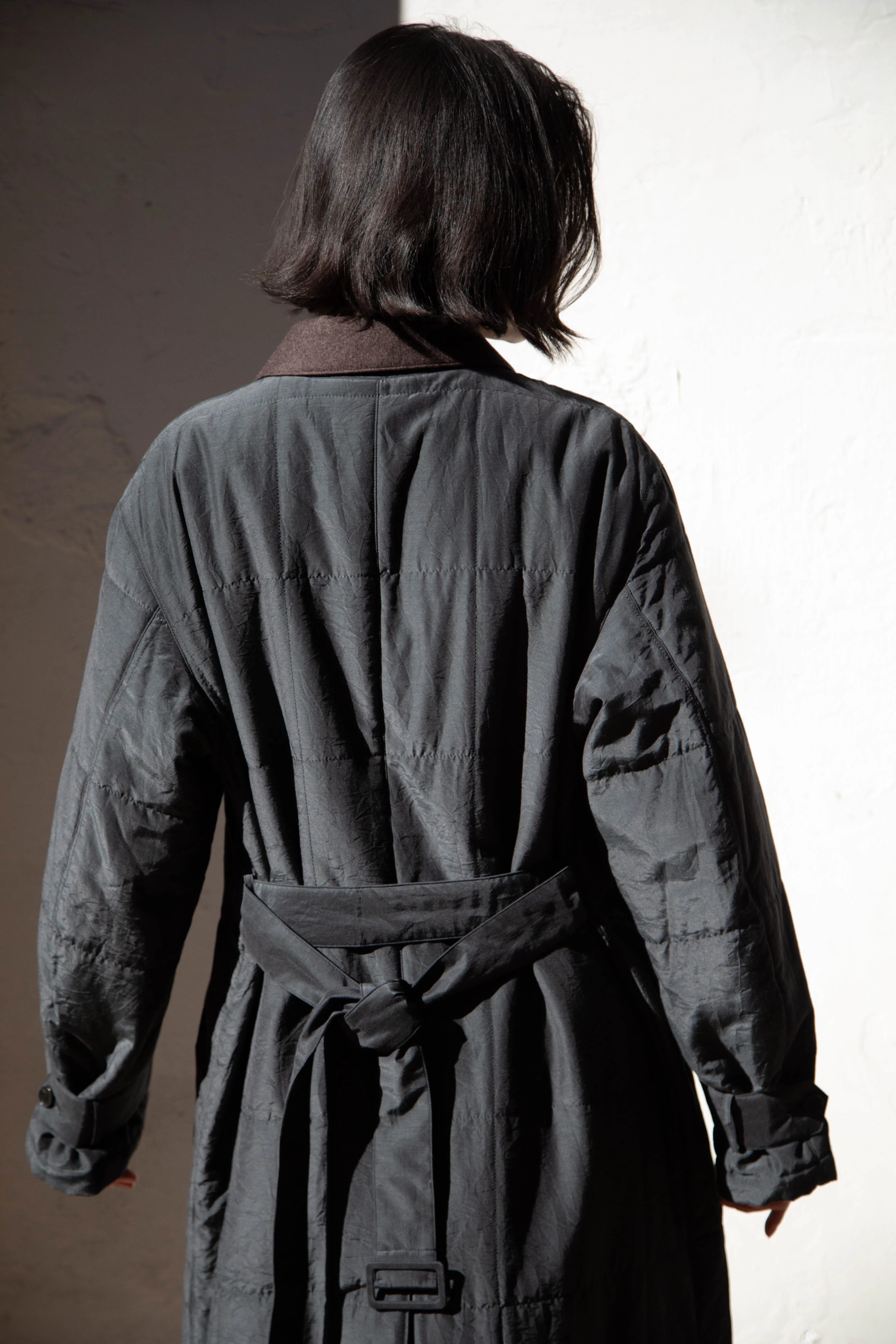 Auralee | Quilted Light Silk Cotton Coat in Ink - Image 41