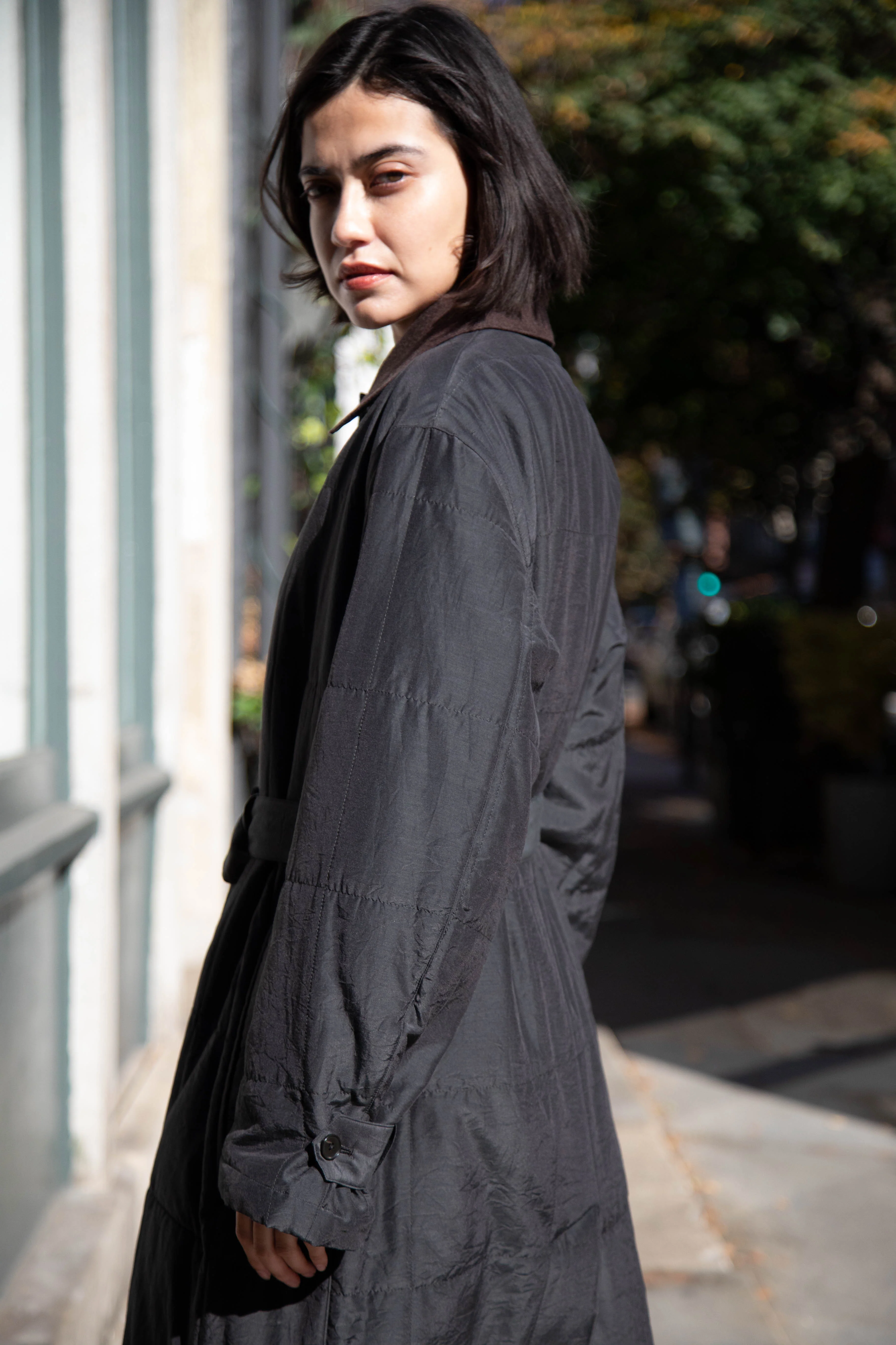 Auralee | Quilted Light Silk Cotton Coat in Ink - Image 54