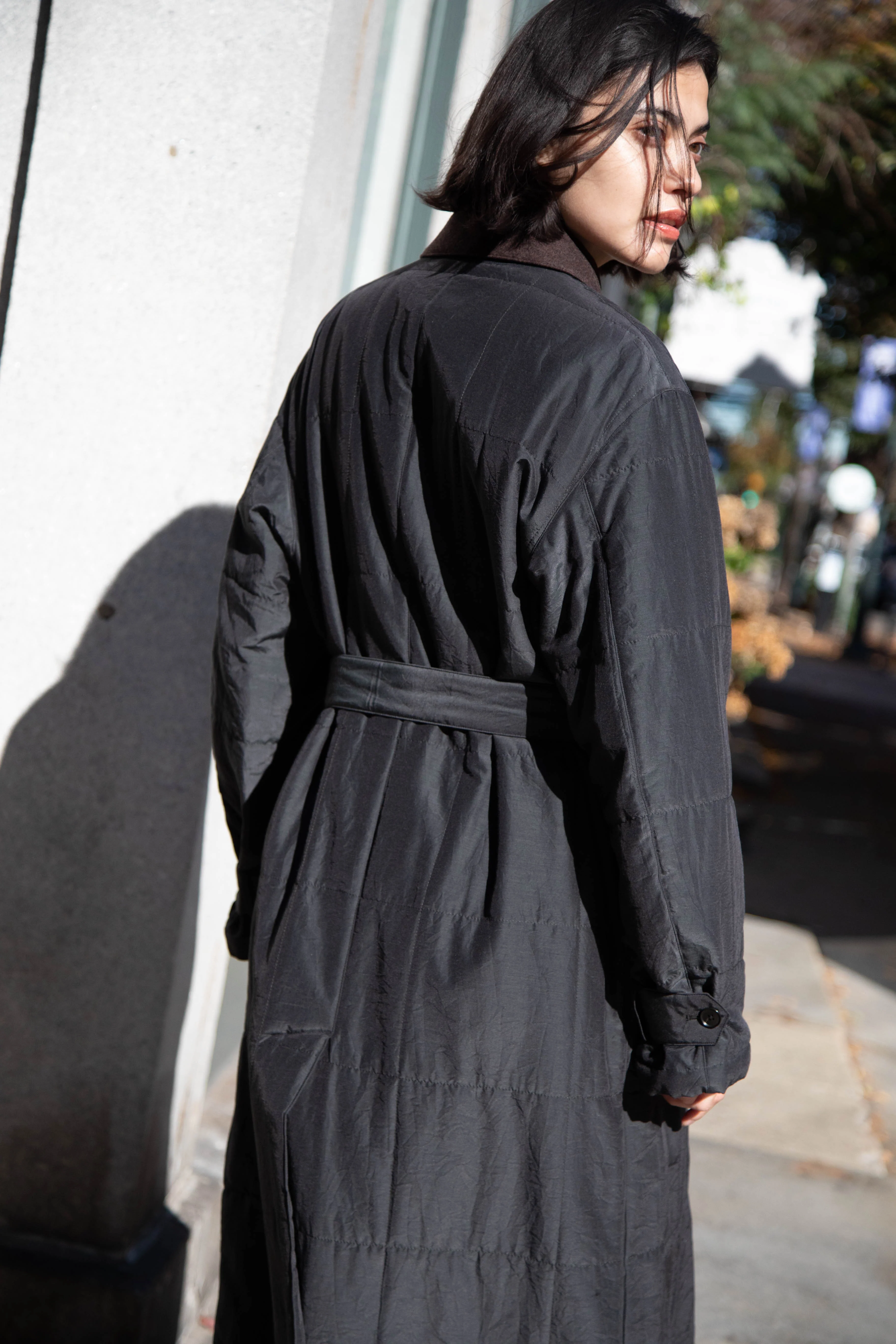 Auralee | Quilted Light Silk Cotton Coat in Ink - Image 55