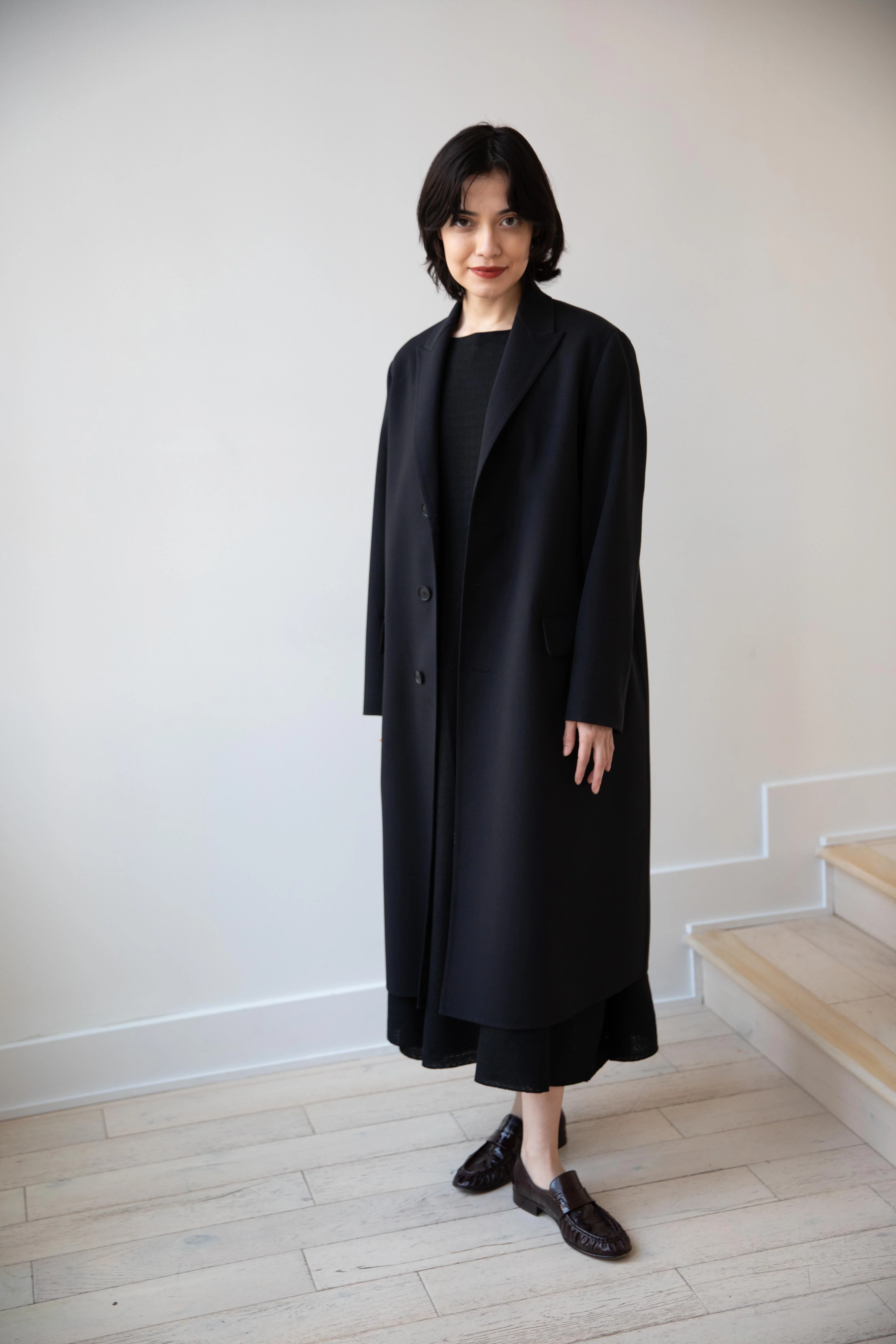 Auralee | Structured Wool Gabardine Hand Sewn Coat in Navy Black - Image 6