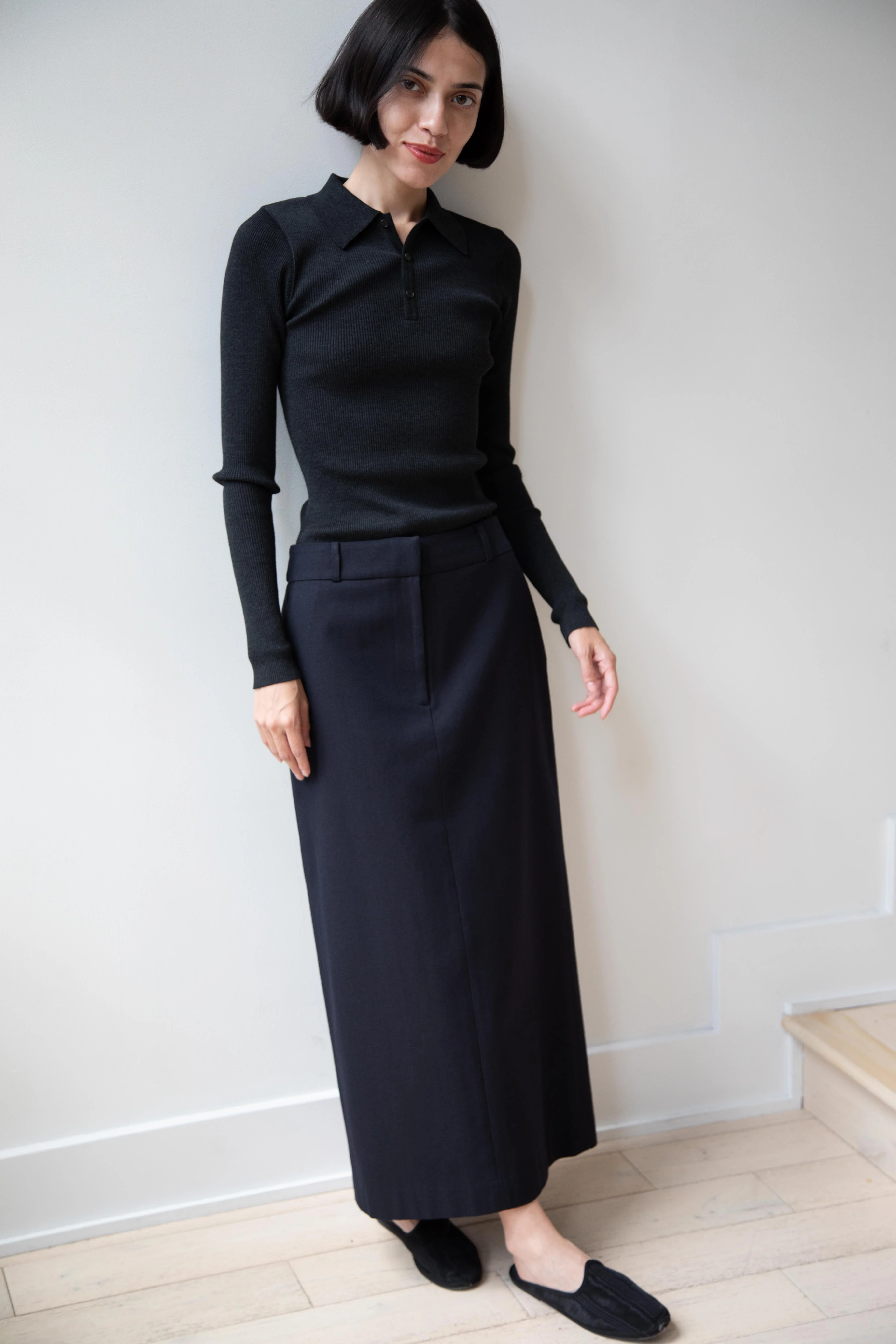 Auralee | Superfine Wool High Gauge Rib Polo in Charcoal - Image 39
