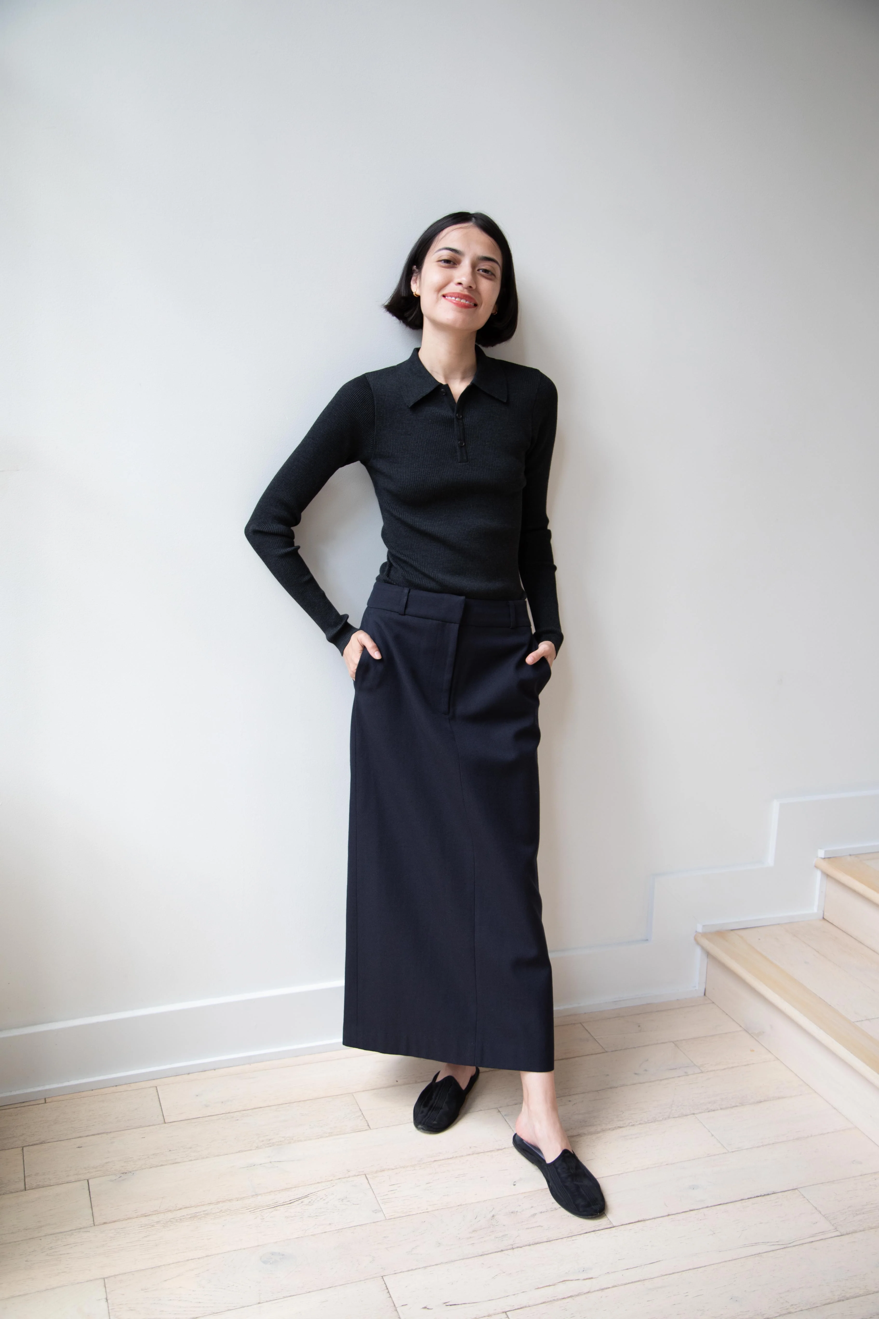 Auralee | Superfine Wool High Gauge Rib Polo in Charcoal - Image 43