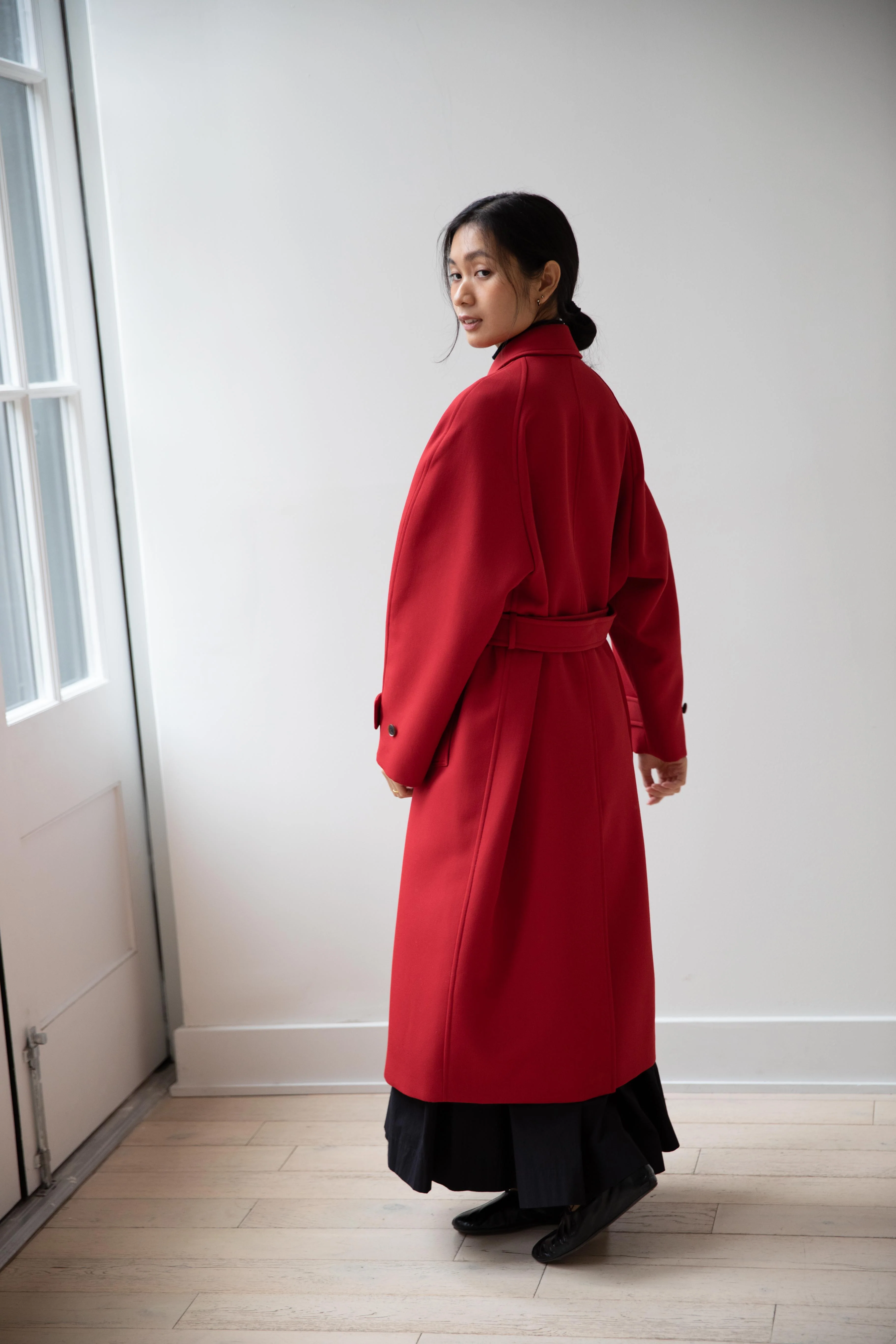 Auralee | Twisted Double Cloth Coat in Dusty Red - Image 29