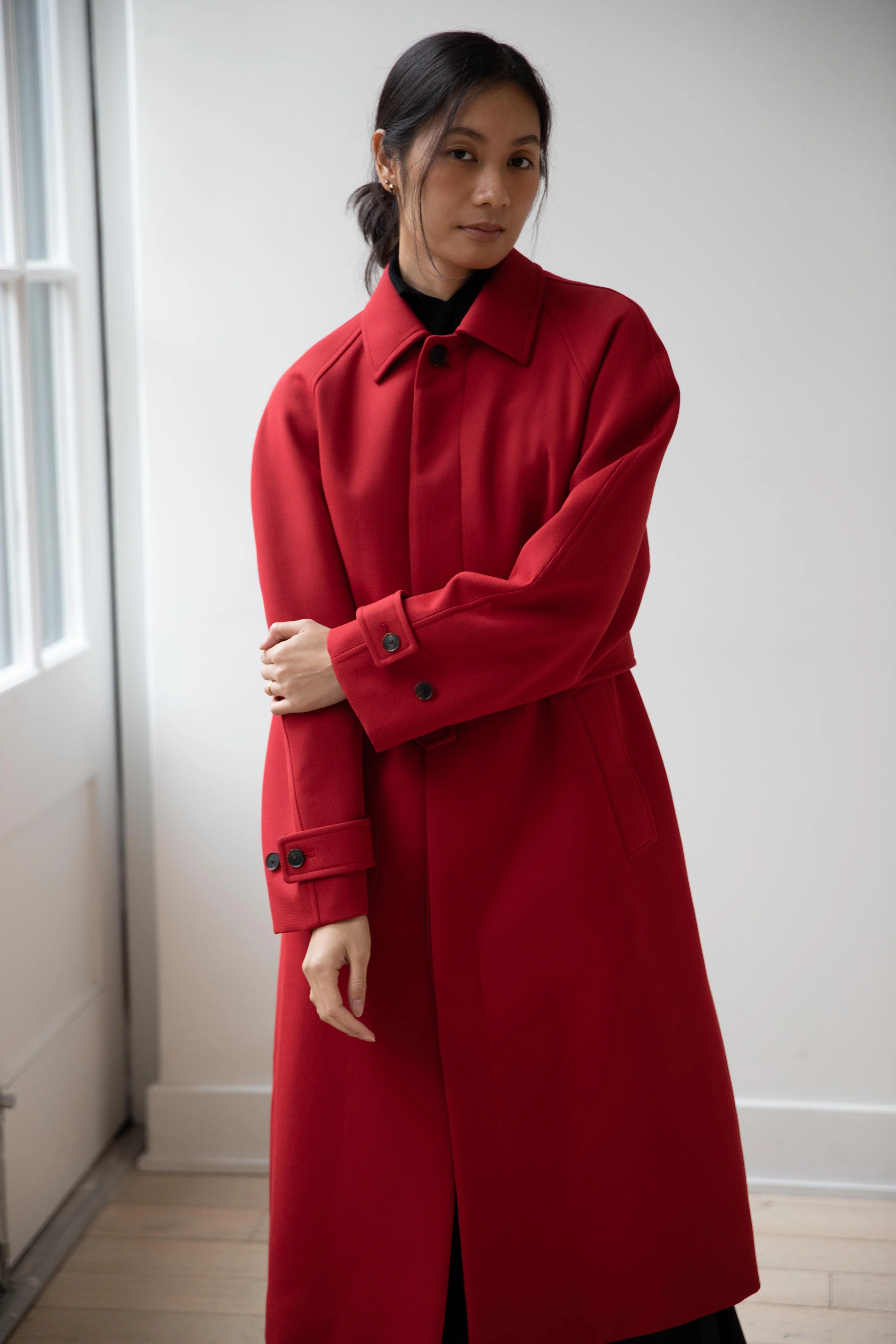 Auralee | Twisted Double Cloth Coat in Dusty Red - Image 33