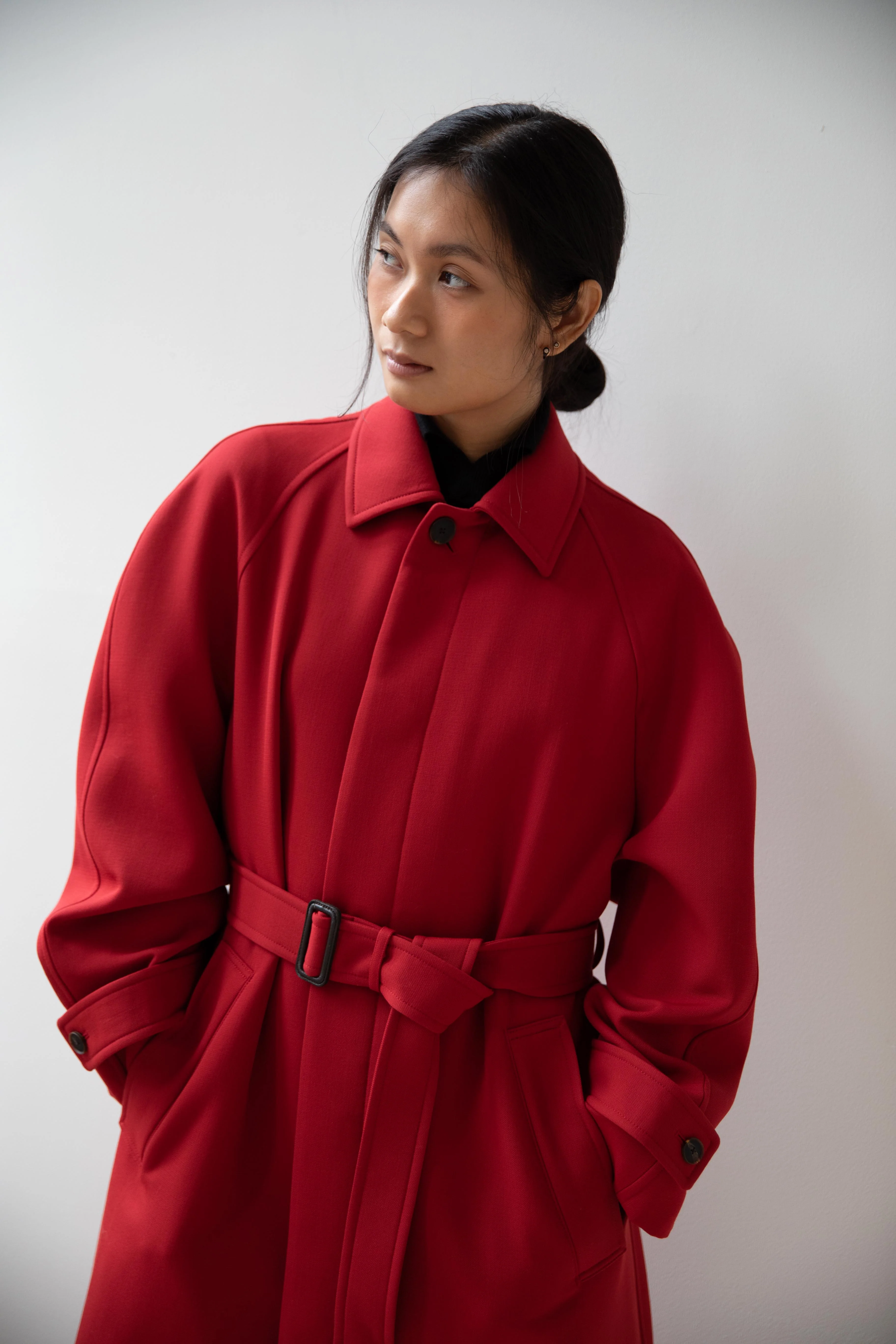 Auralee | Twisted Double Cloth Coat in Dusty Red - Image 42