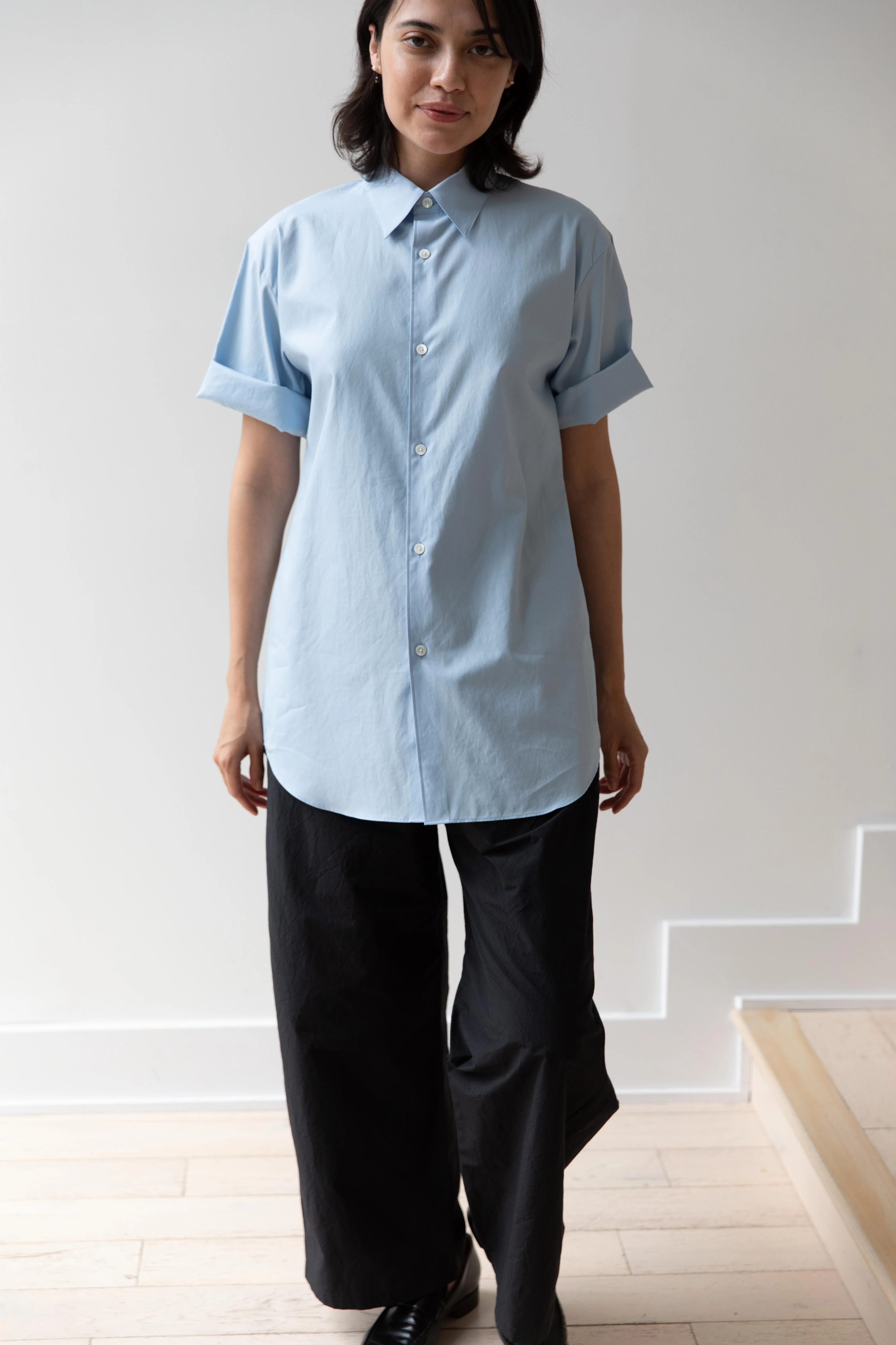 Auralee | Washed Finx Twill Half Sleeve Shirt in Light Blue - Image 4
