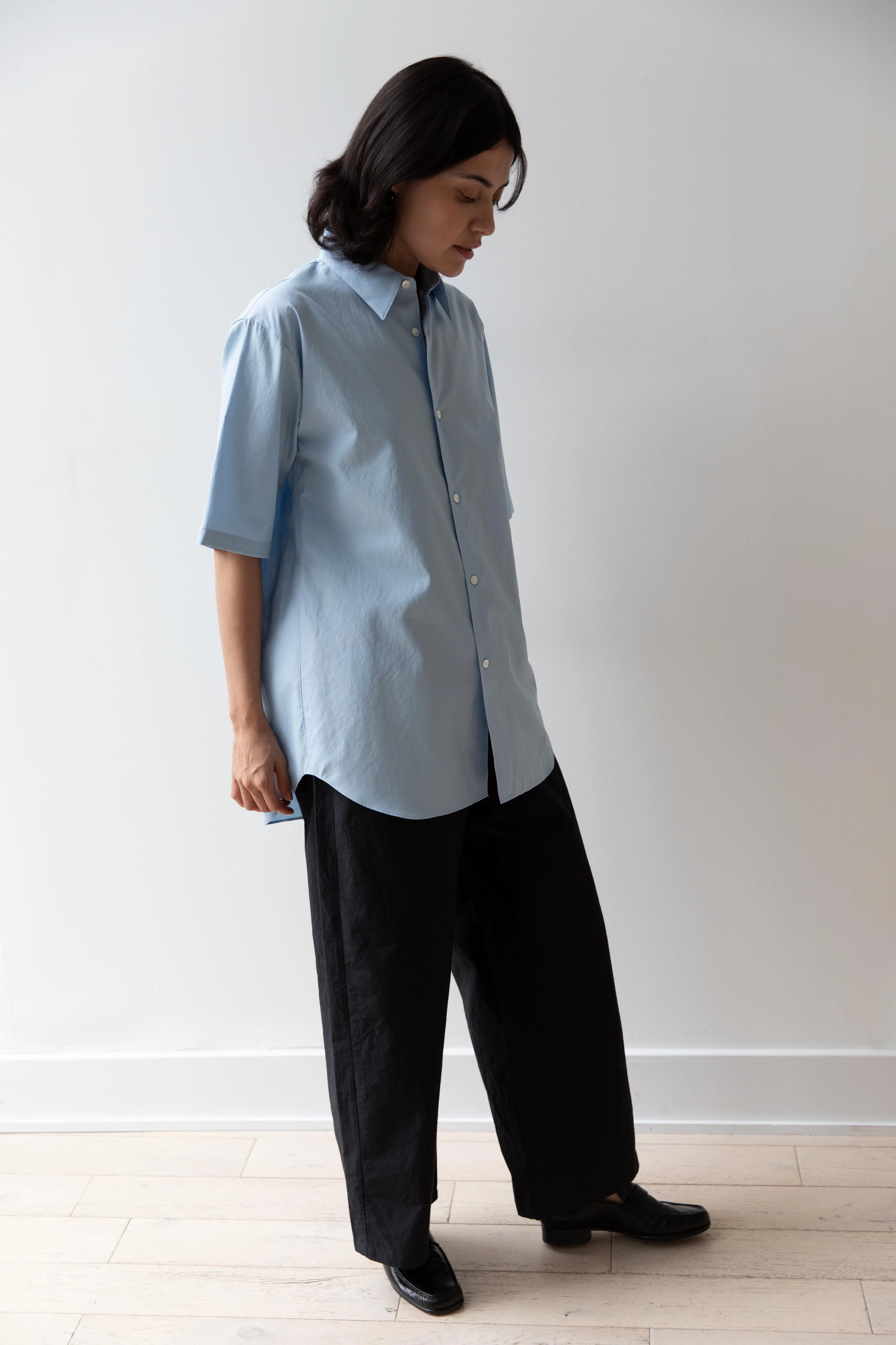 Auralee | Washed Finx Twill Half Sleeve Shirt in Light Blue - Image 6