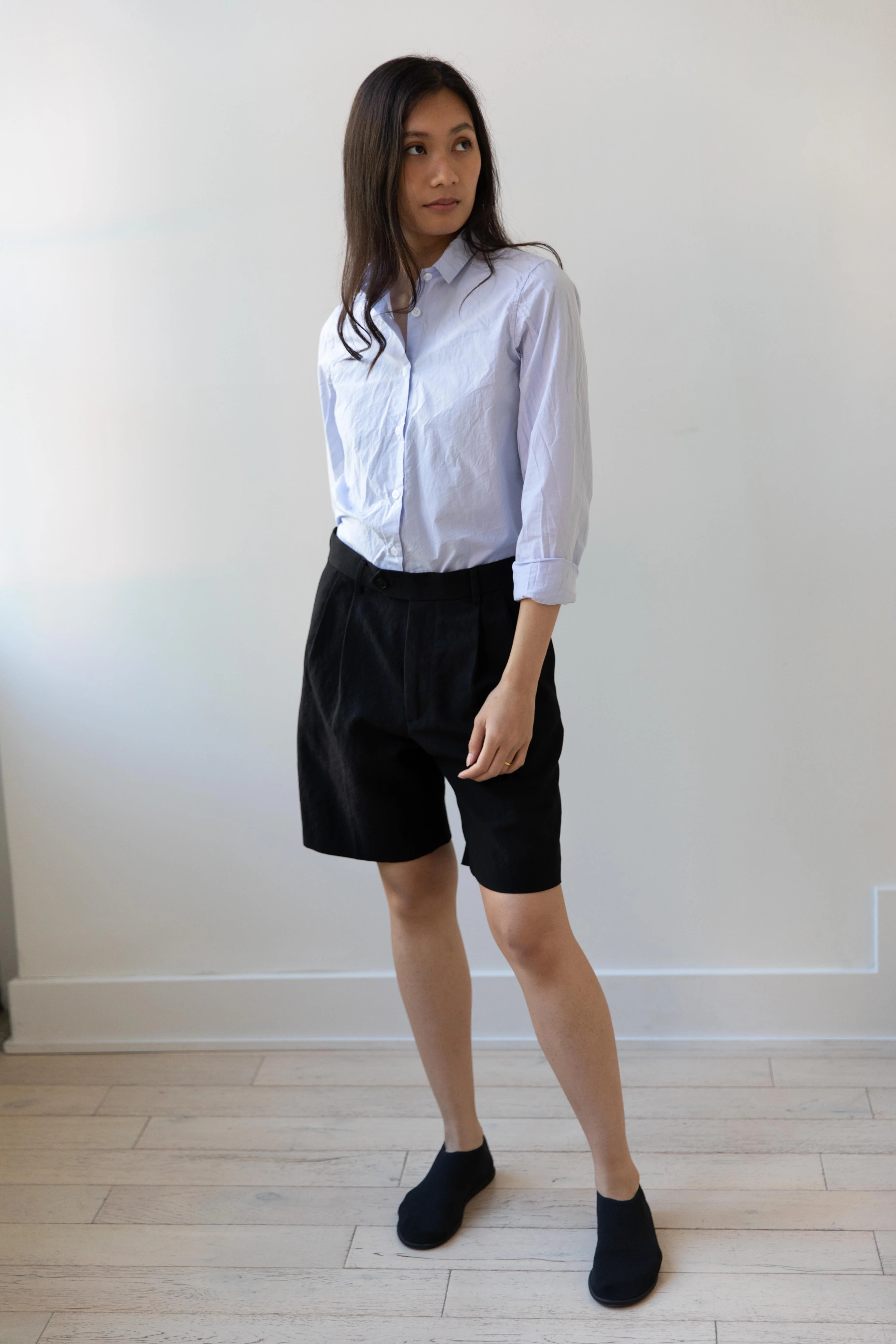 Auralee | Wool Cotton Linen OX Shorts in Black - Image 8