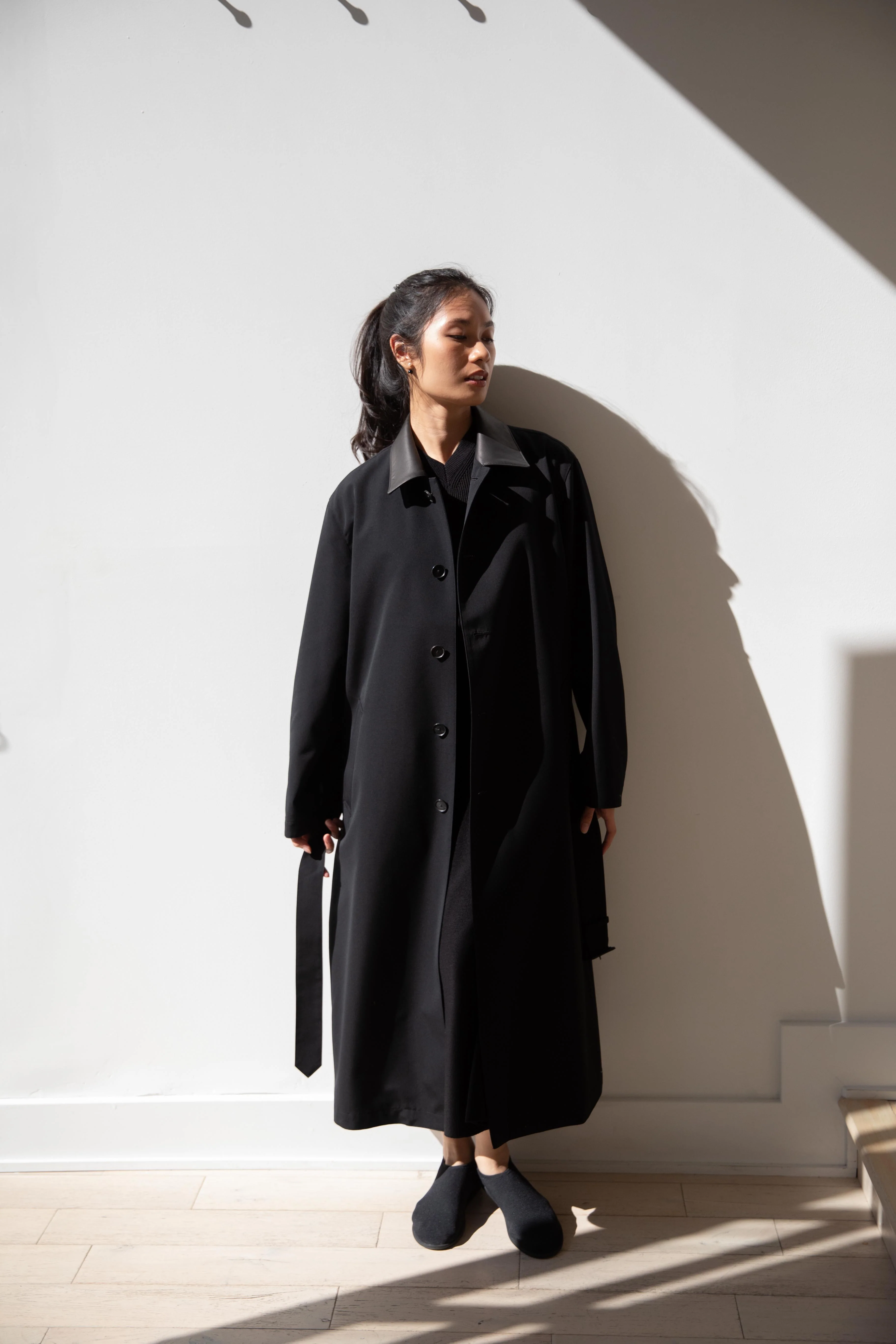 Auralee | Wool Max Canvas Coat in Black - Image 10