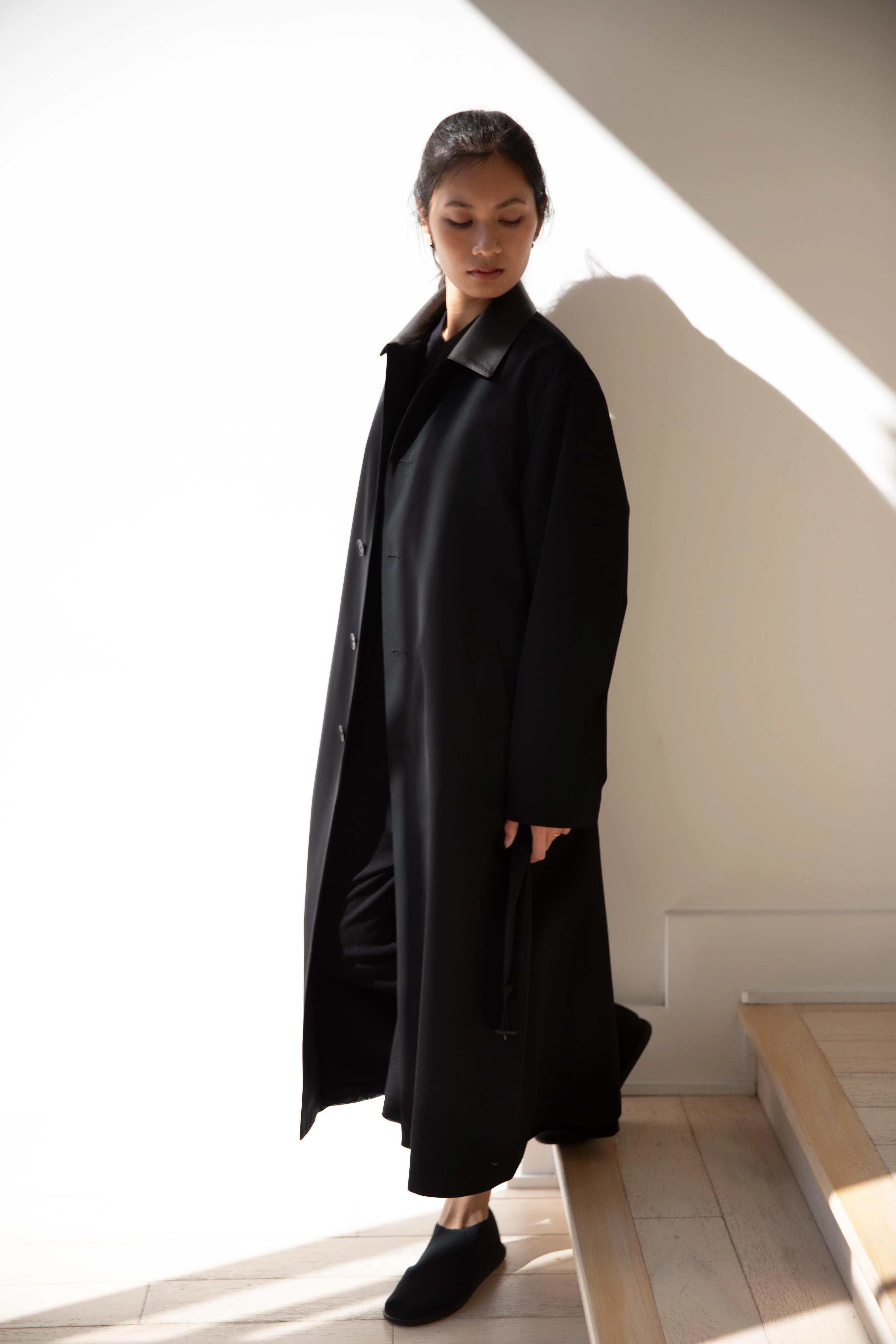 Auralee | Wool Max Canvas Coat in Black - Image 24
