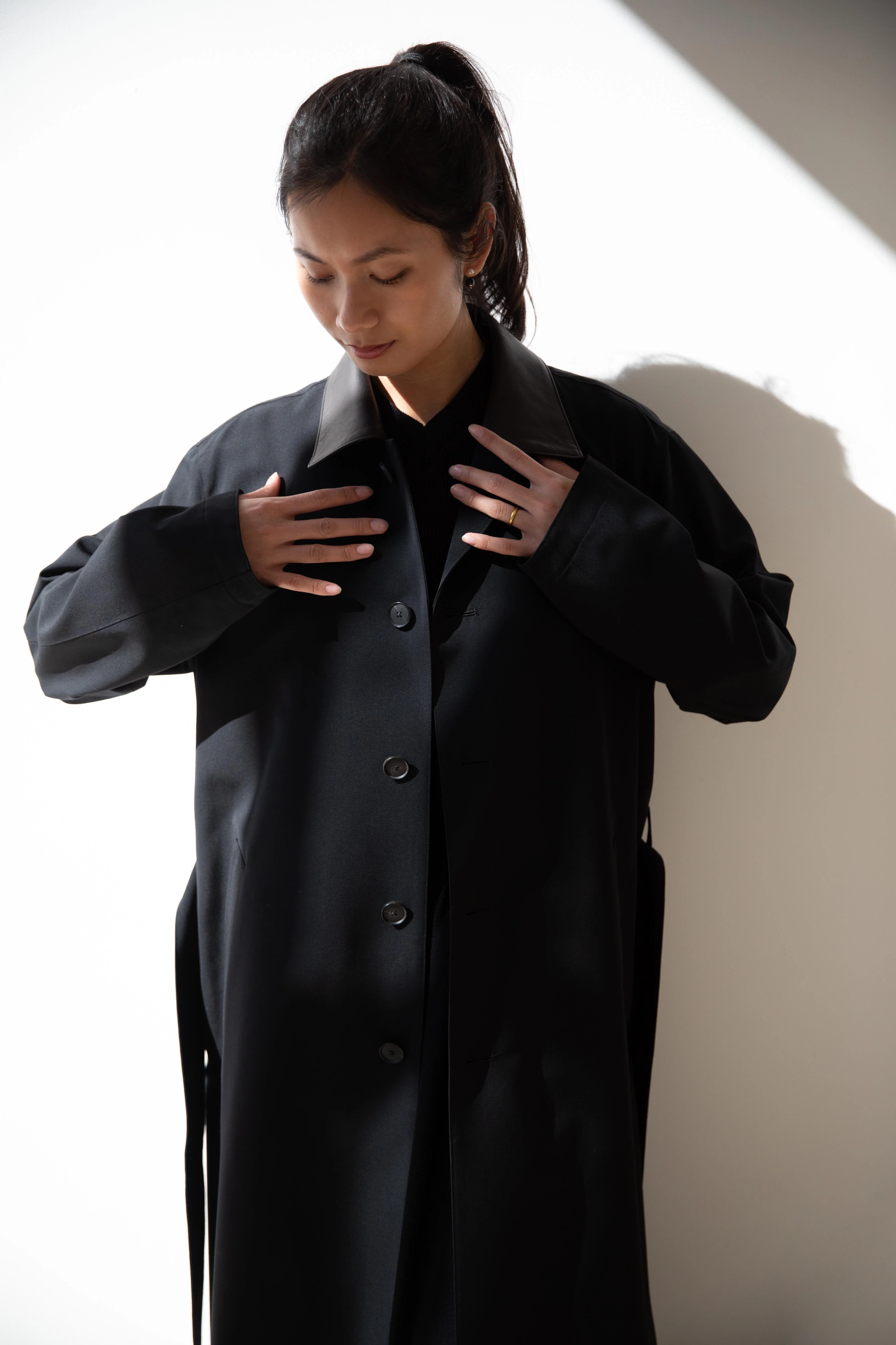 Auralee | Wool Max Canvas Coat in Black - Image 27