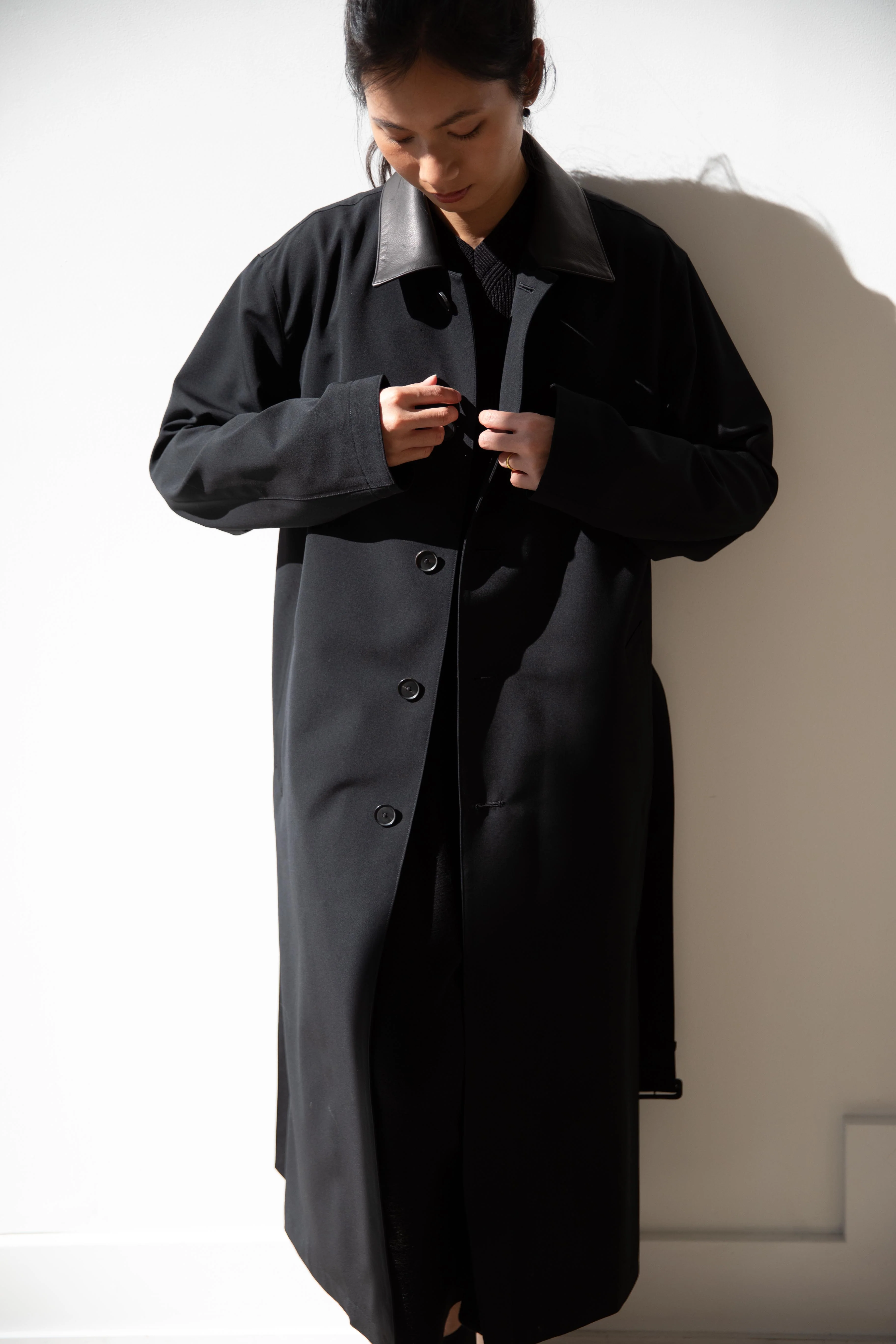 Auralee | Wool Max Canvas Coat in Black - Image 37