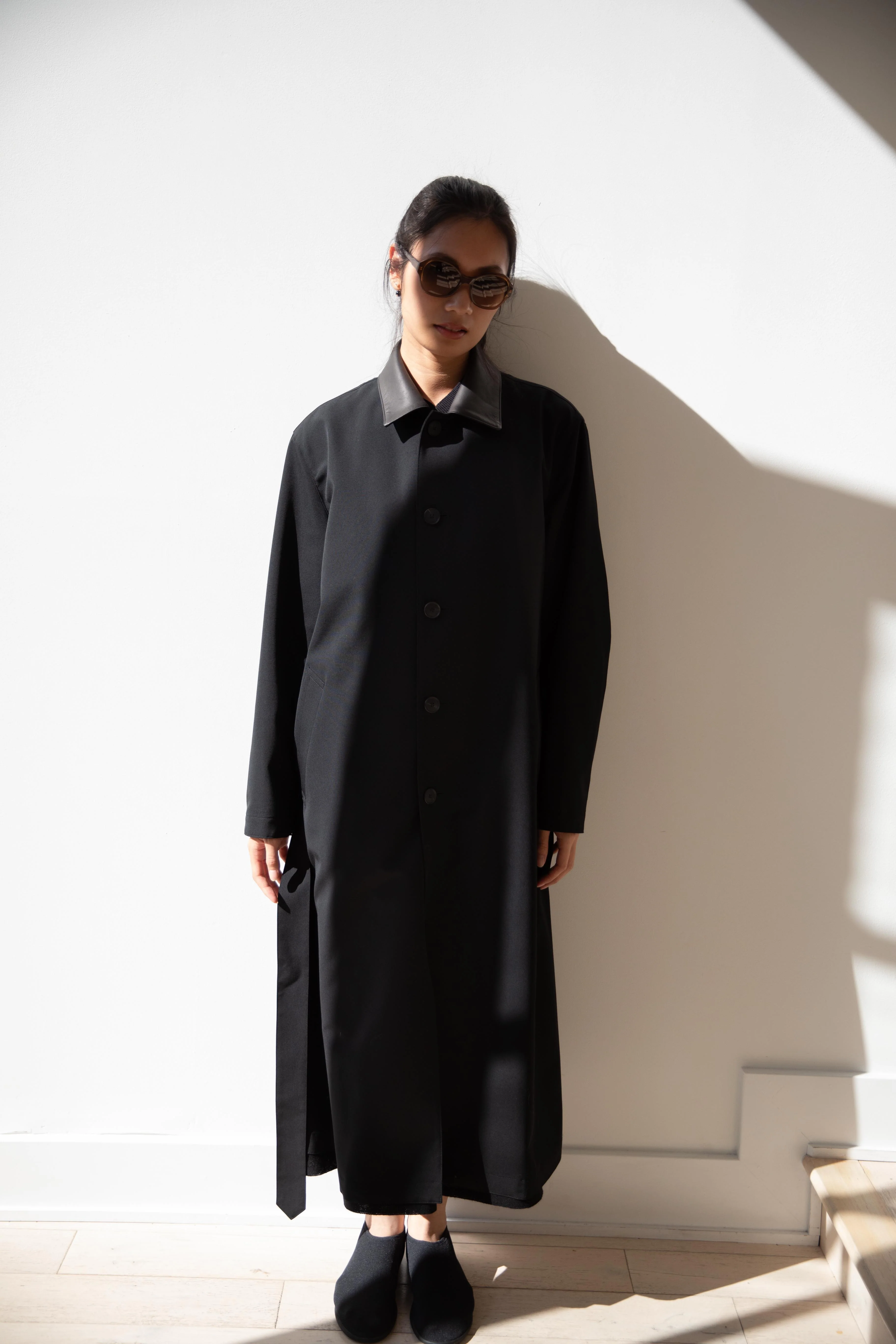 Auralee | Wool Max Canvas Coat in Black - Image 44