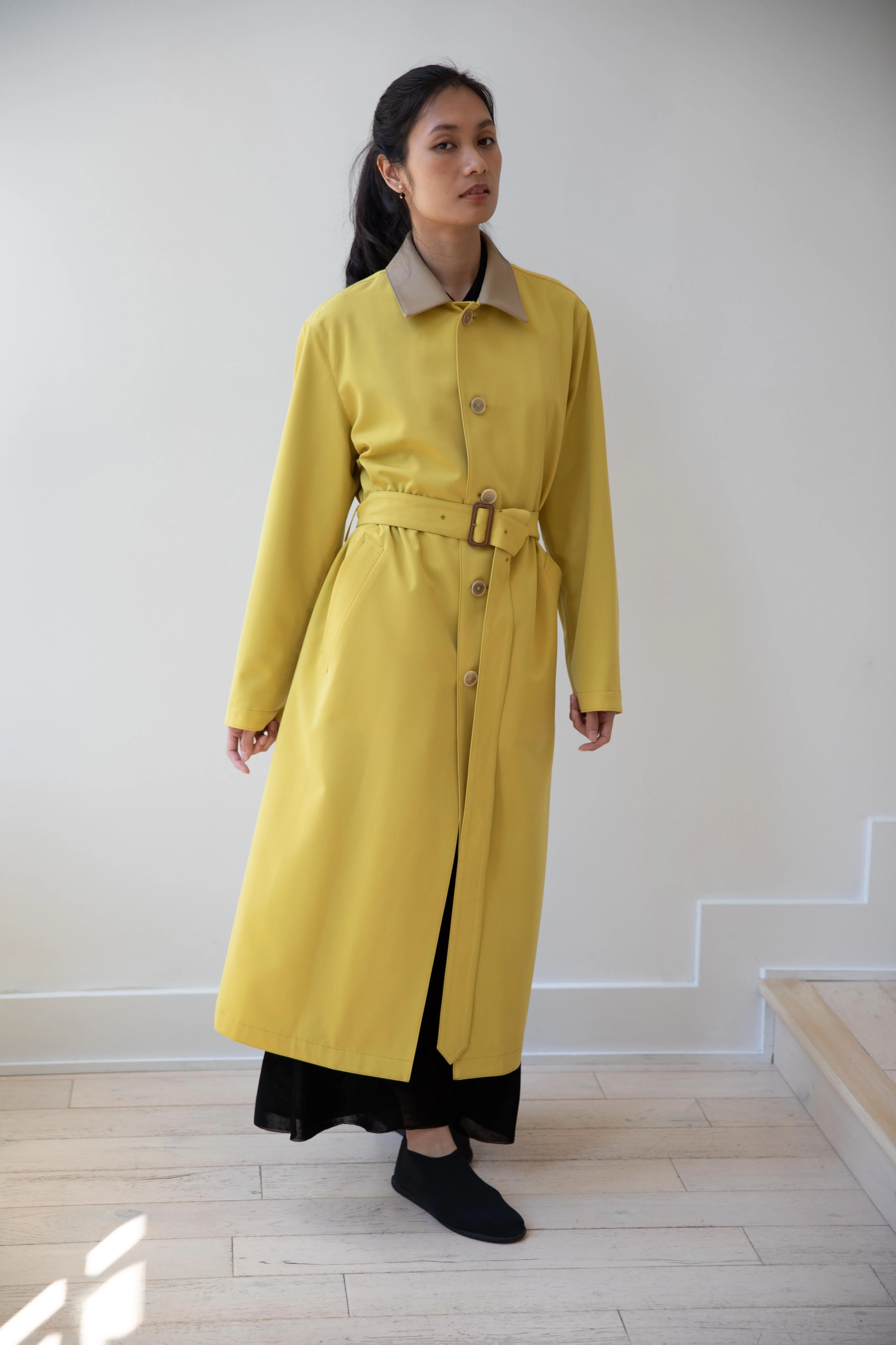 Auralee | Wool Max Canvas Coat in Mustard Yellow - Image 2