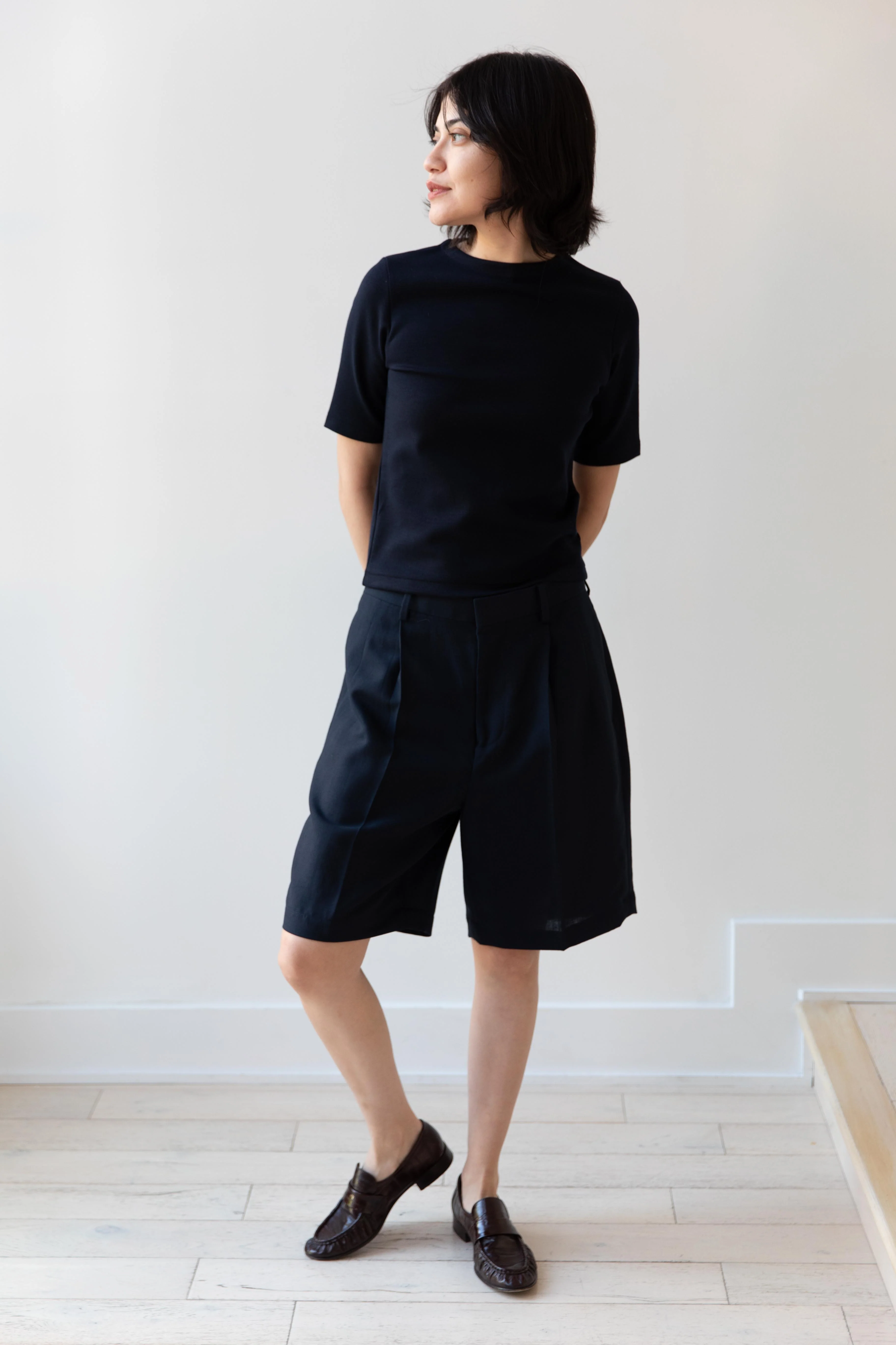Auralee | Wool Stretch Double Jersey Boat Neck Tee in Dark Navy - Image 4