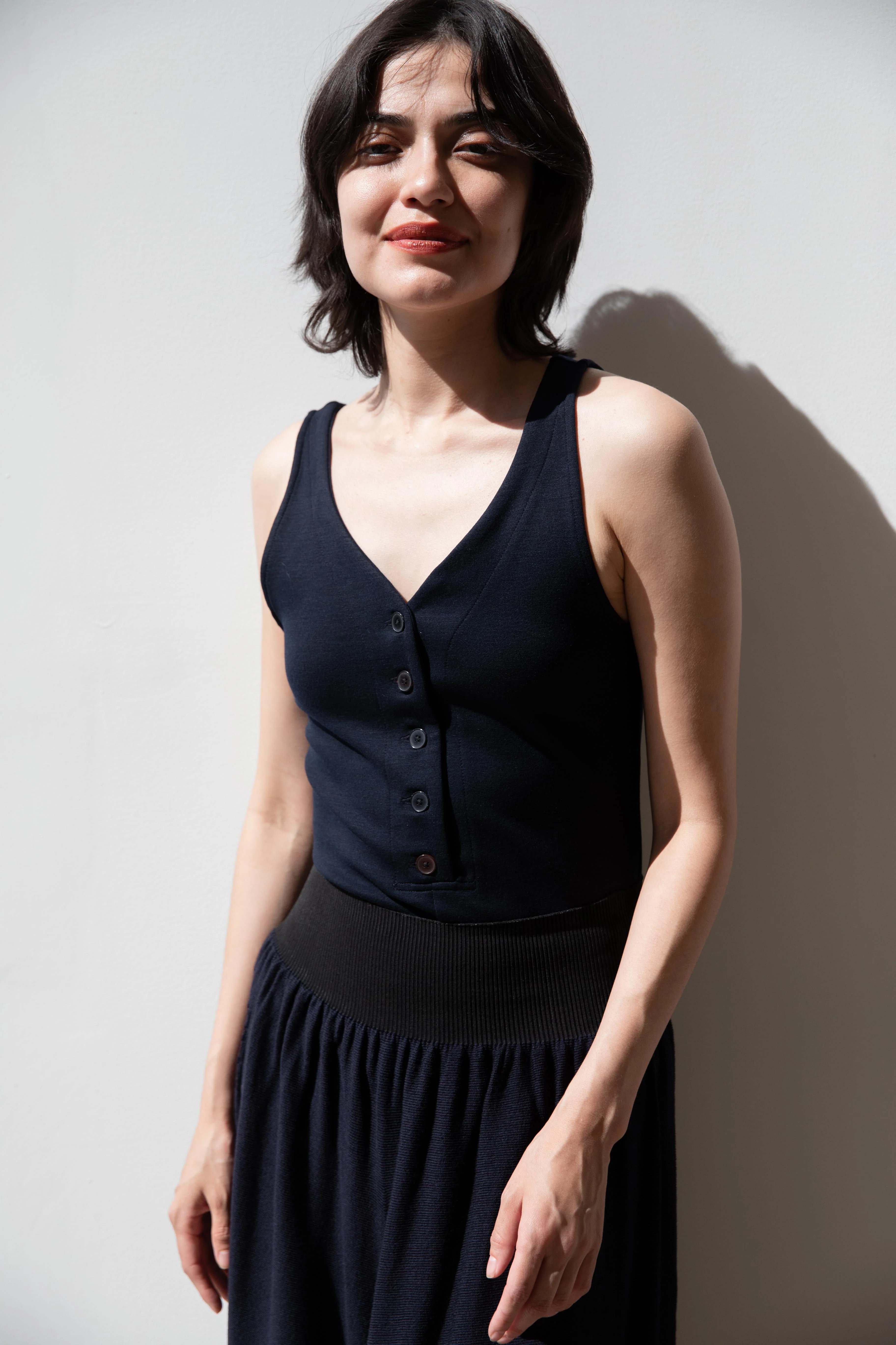 Auralee | Wool Stretch Double Jersey Tank in Dark Navy