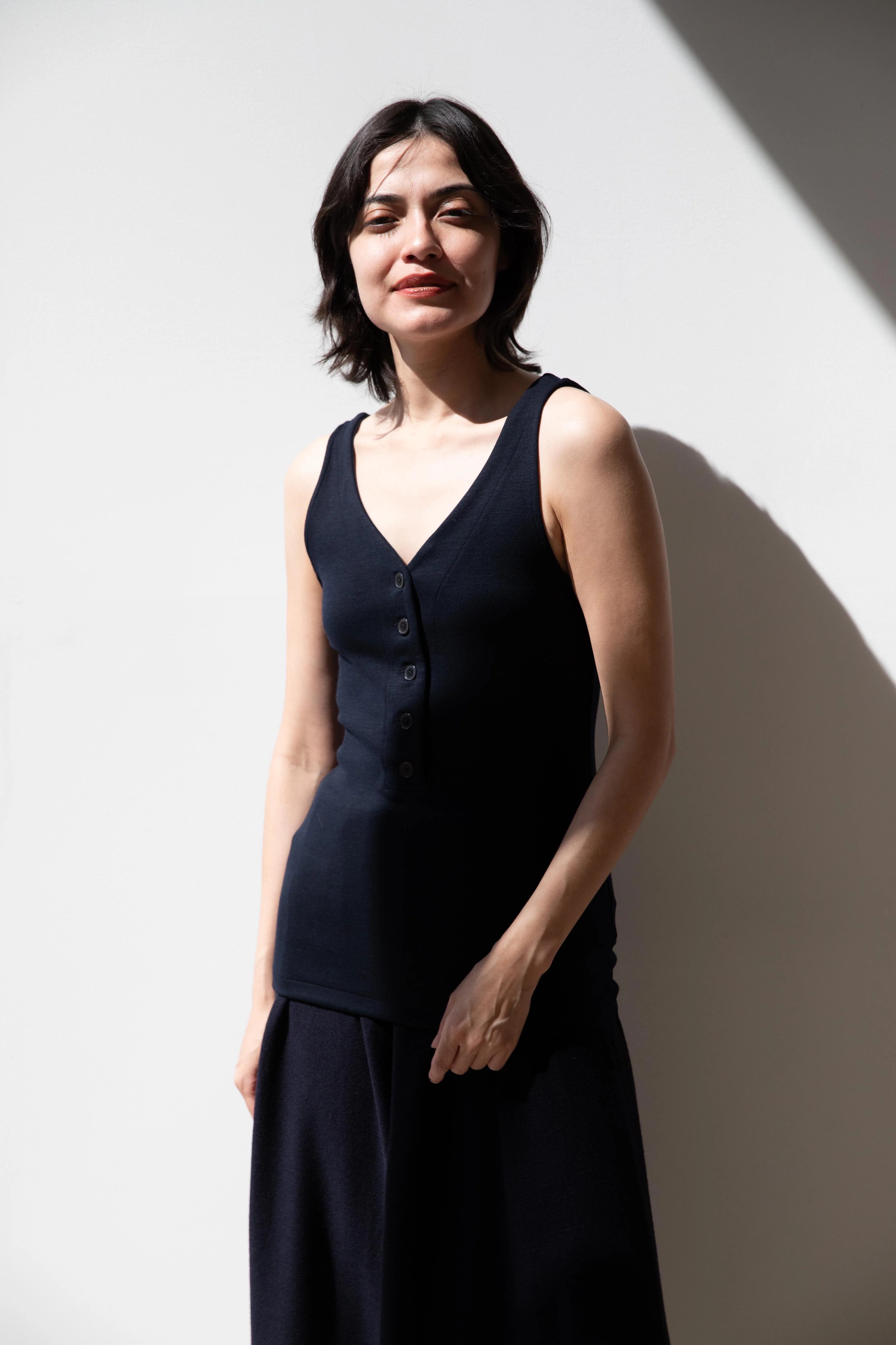 Auralee | Wool Stretch Double Jersey Tank in Dark Navy - Image 6