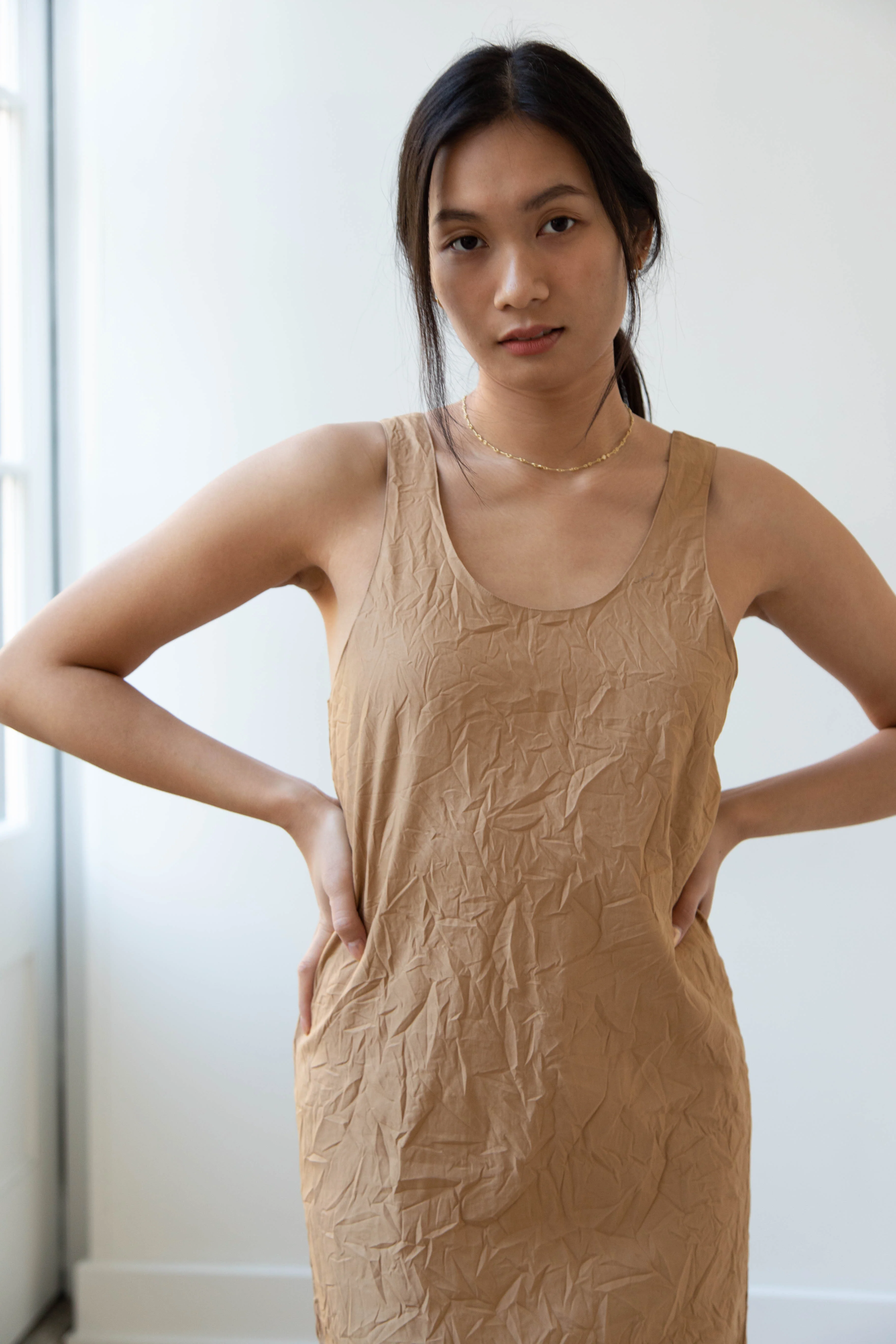 Auralee | Wrinkled Washed Finx Dress in Brown - Image 25